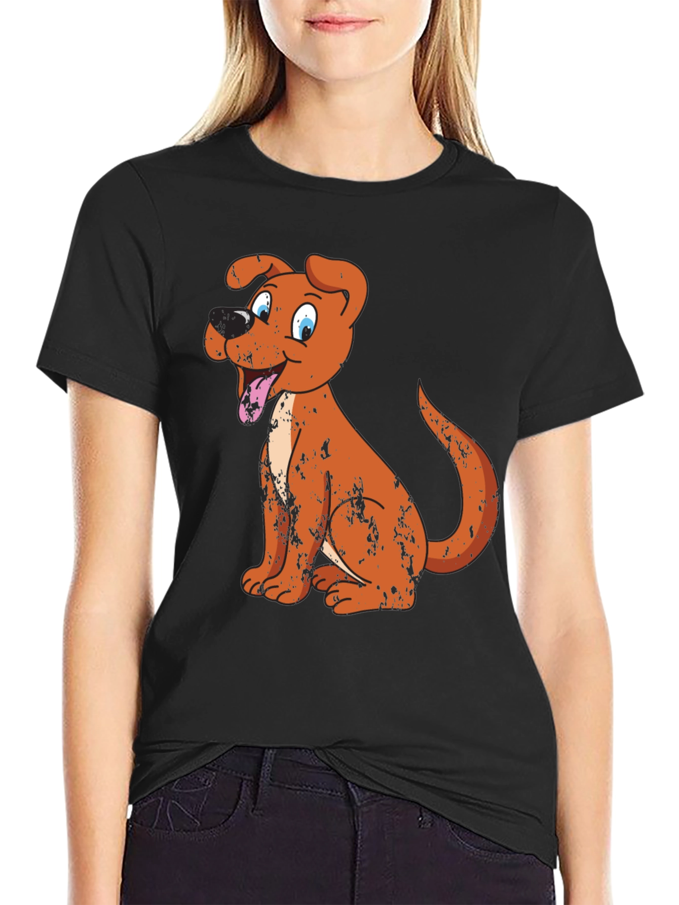 Black Cartoon Dog Graphic Tee - Black view 2