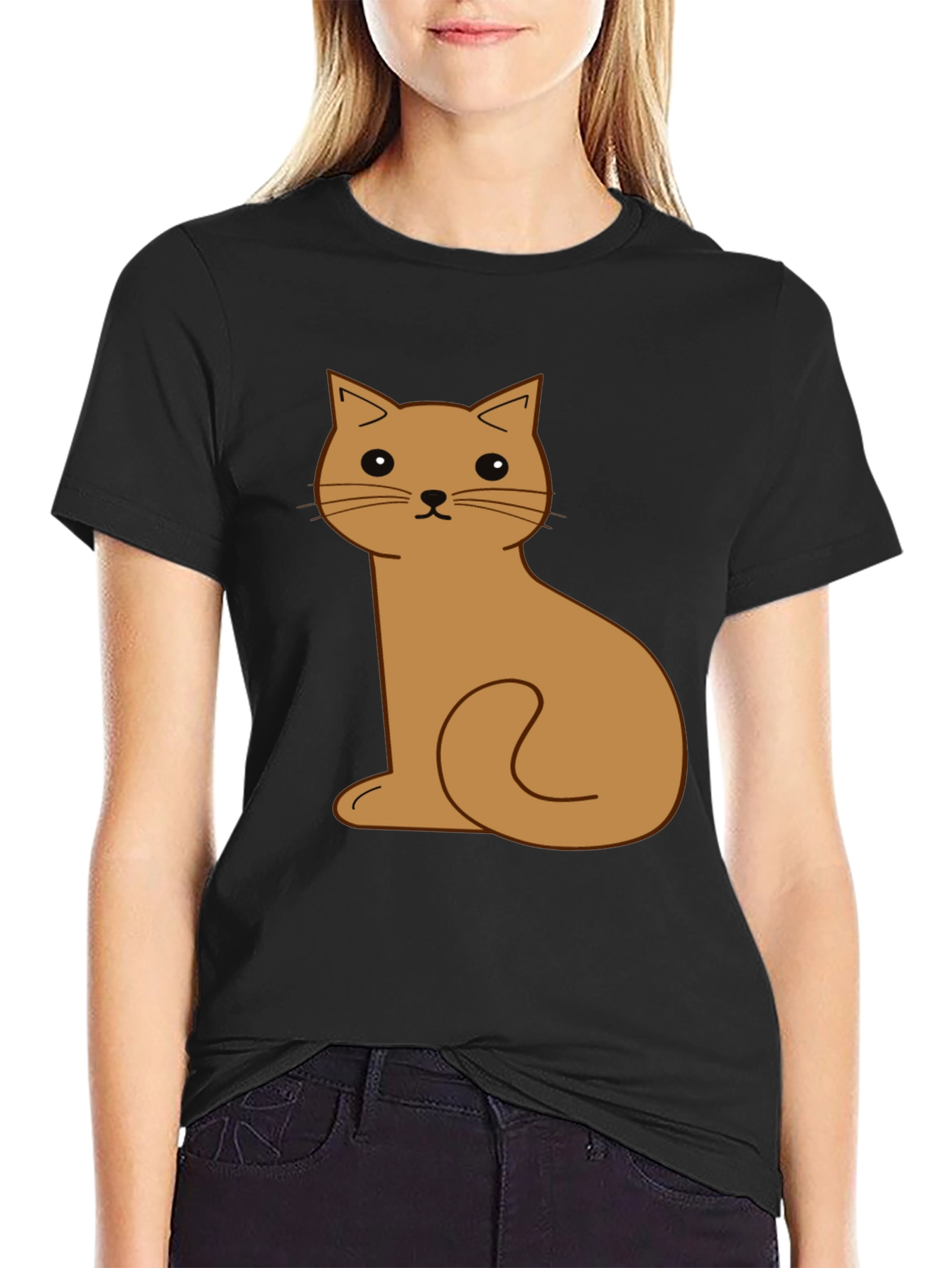 Black Cute Cartoon Cat Graphic T-Shirt view 2