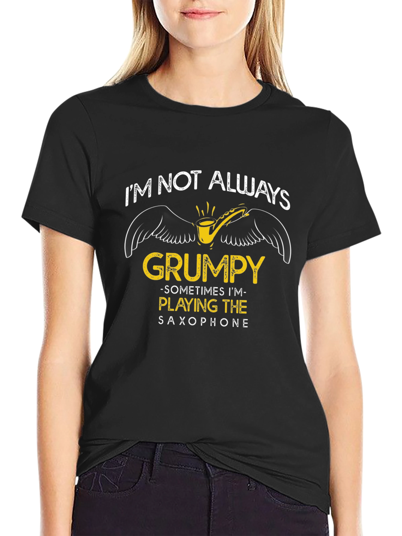 Black Grumpy Saxophone Player Graphic Tee view 2
