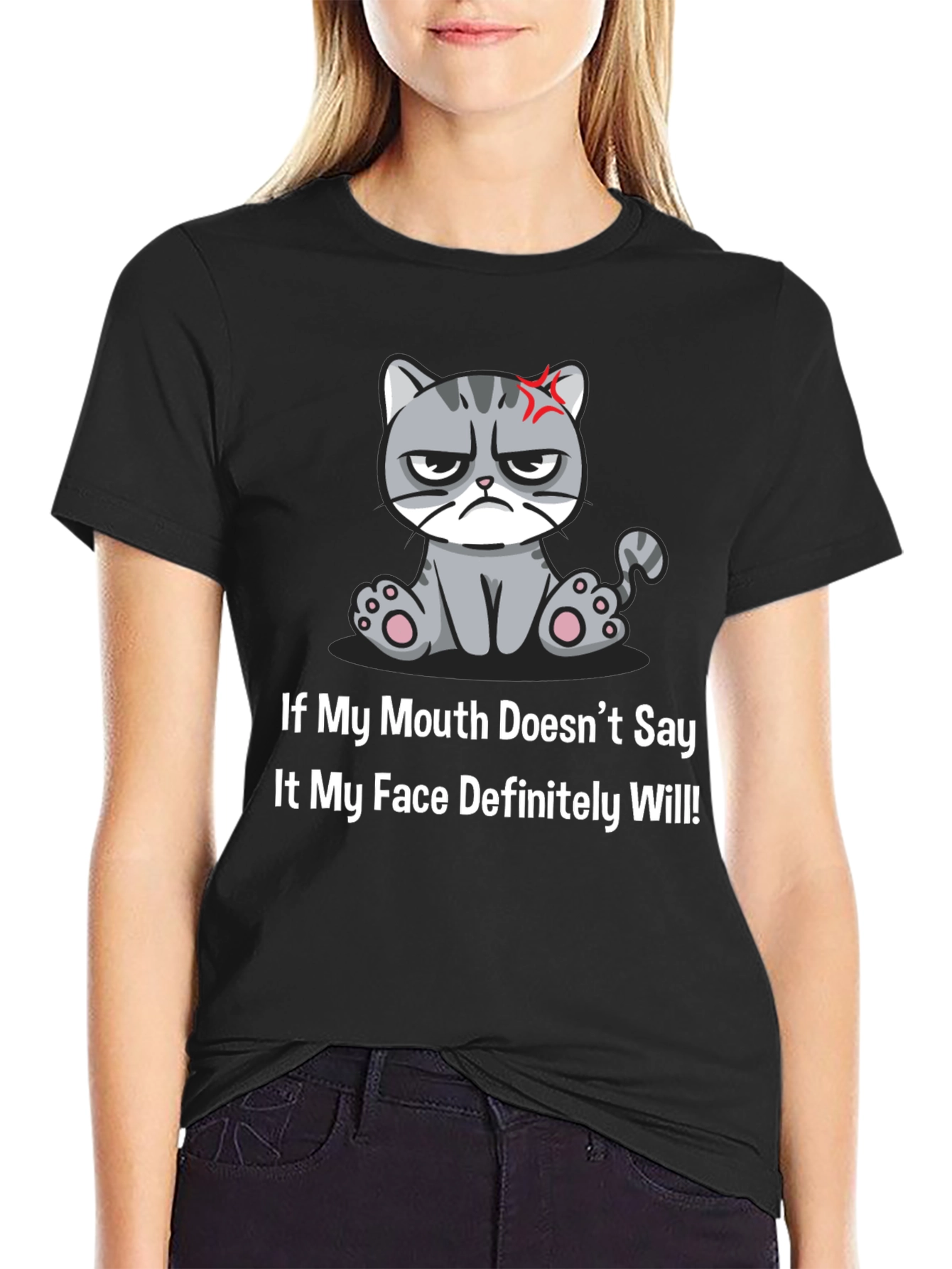 Black Grumpy Cat T-Shirt - Funny Graphic Tee view 2