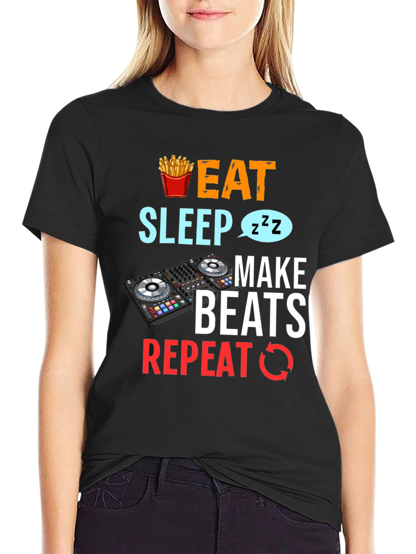 Black Eat Sleep Make Beats Repeat Graphic T-Shirt view 2