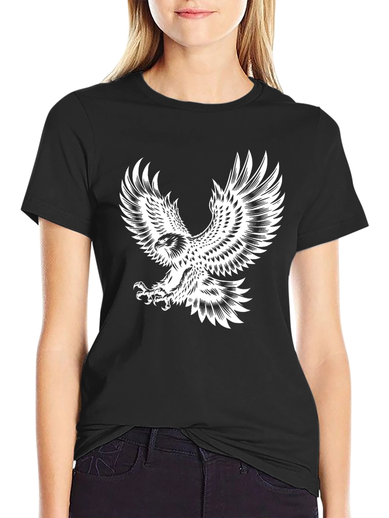 Black Men's Black T-Shirt with Eagle Graphic view 2