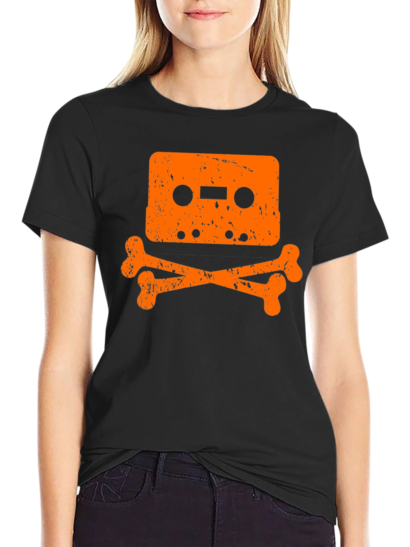 Black Cassette Tape Skull Black T-Shirt view 2