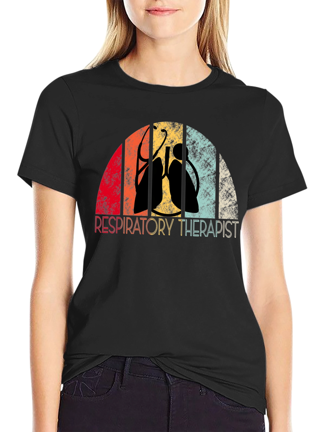 Black Respiratory Therapist Retro T-Shirt view 2