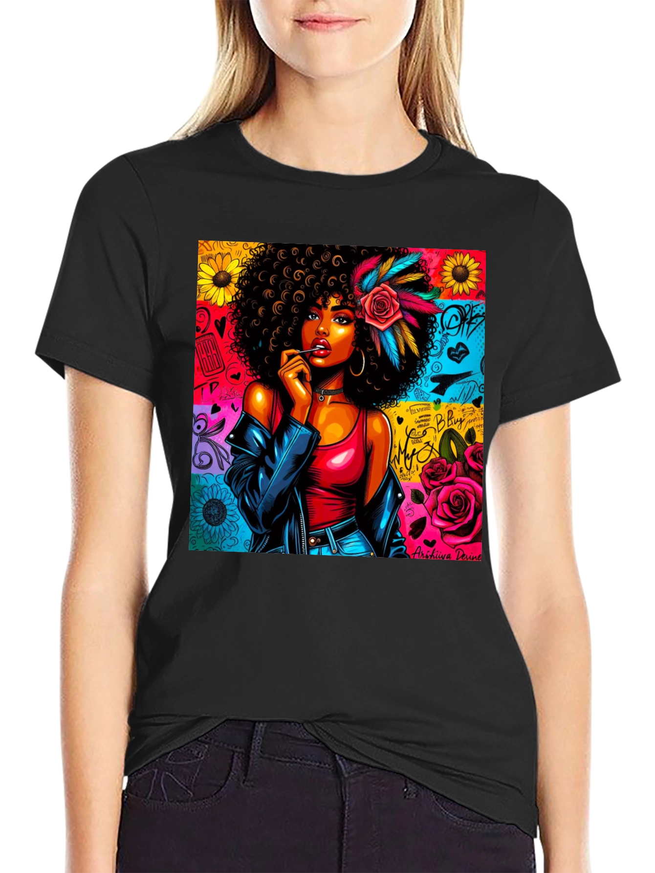 Black Graphic Tee: Afro-Punk Style T-Shirt view 2
