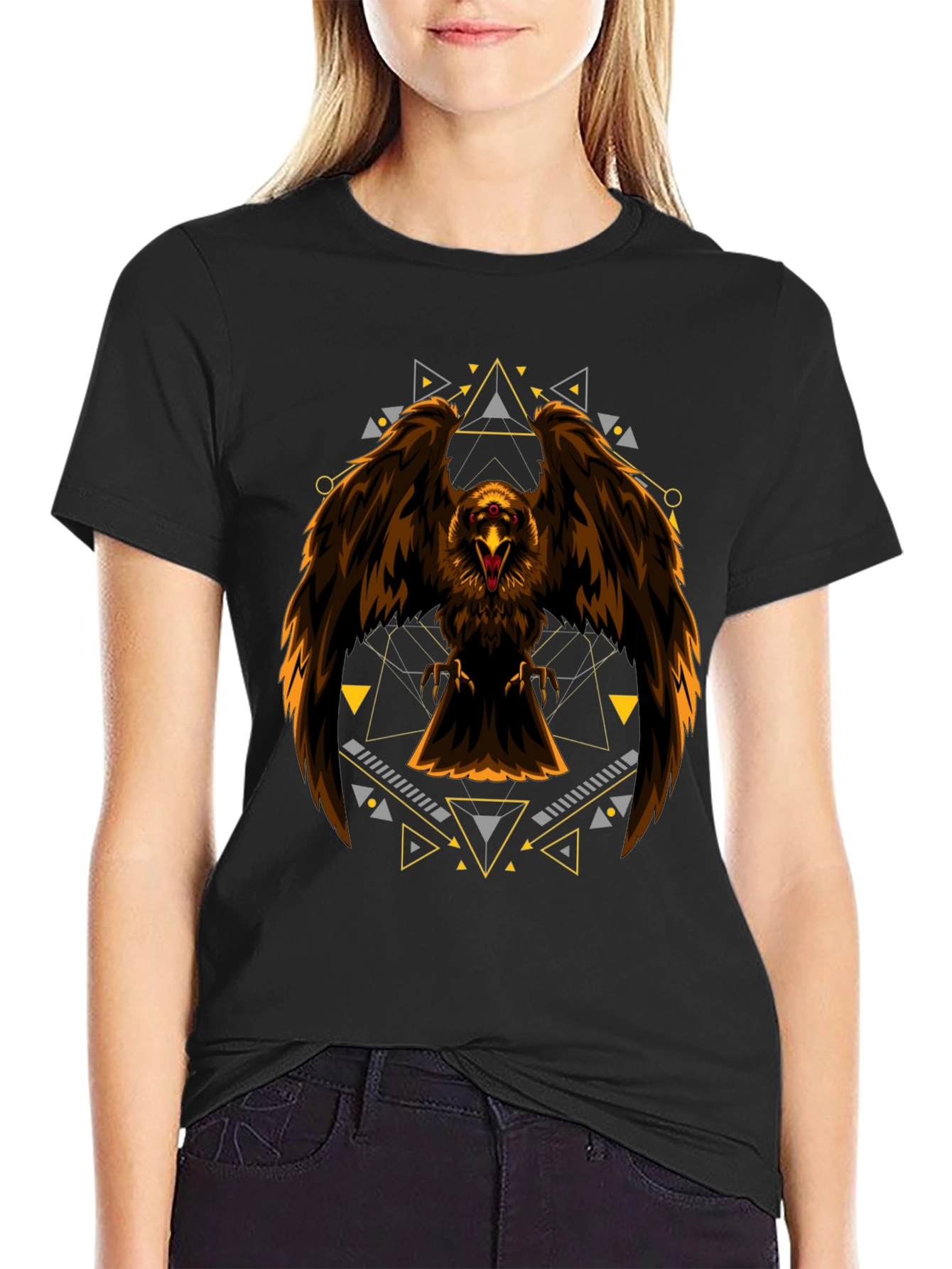 Black Eagle Geometric Print Black T-Shirt view 2