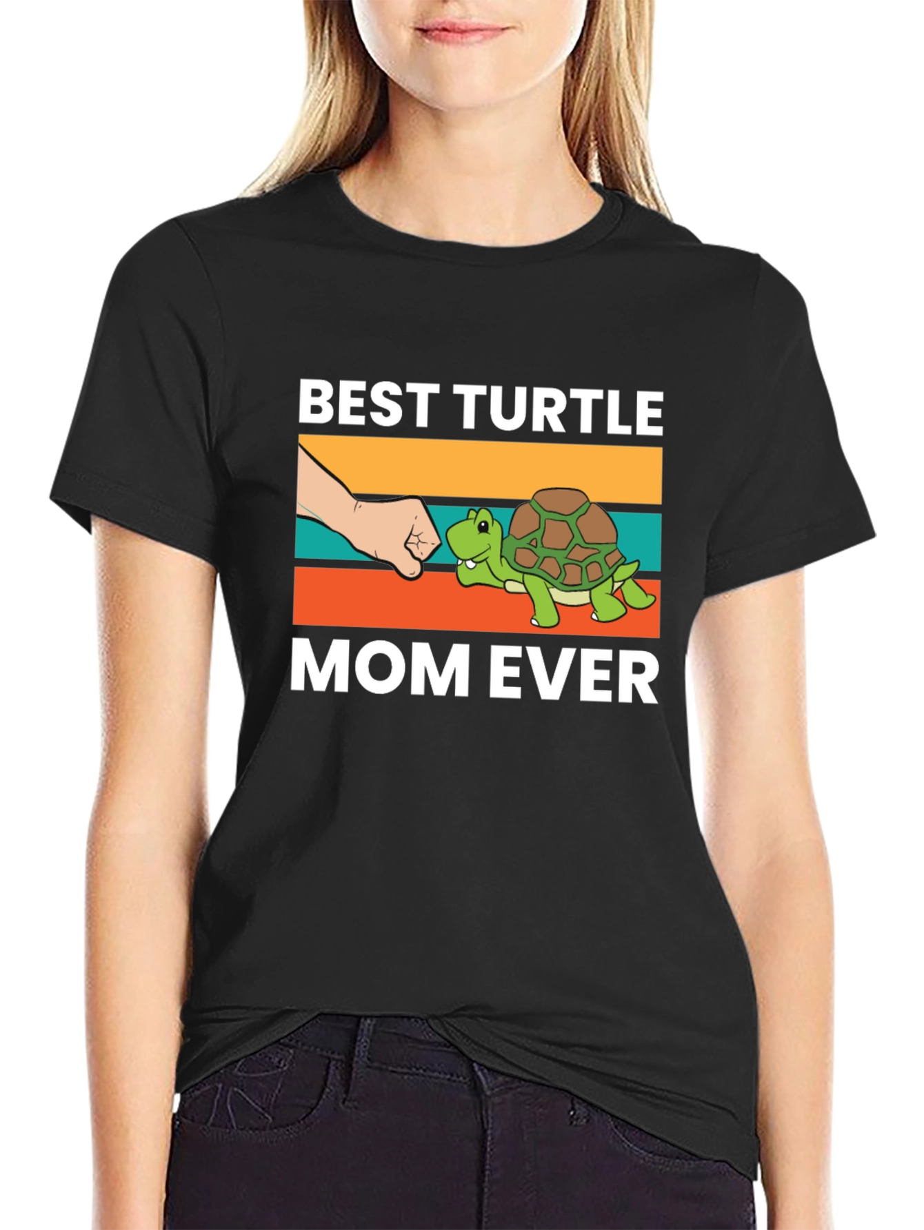 Black Best Turtle Mom Ever Graphic T-Shirt view 2