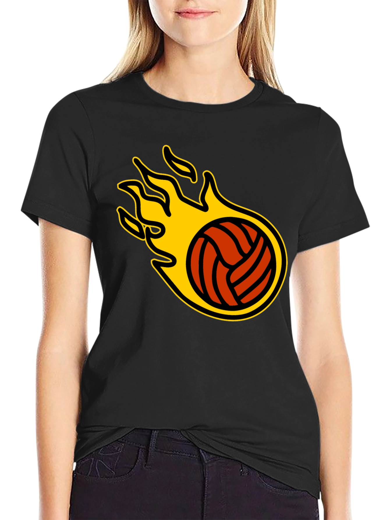 Black Flaming Volleyball Graphic T-Shirt view 2