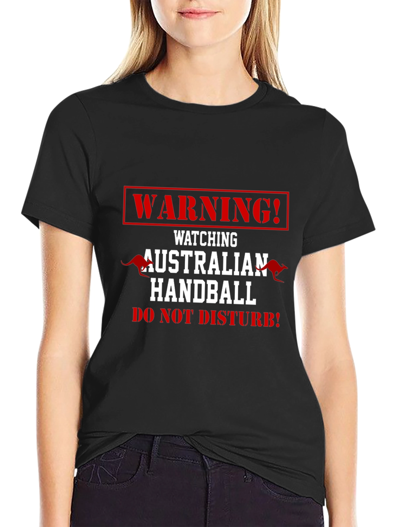 Black Warning! Watching Australian Handball T-Shirt view 2