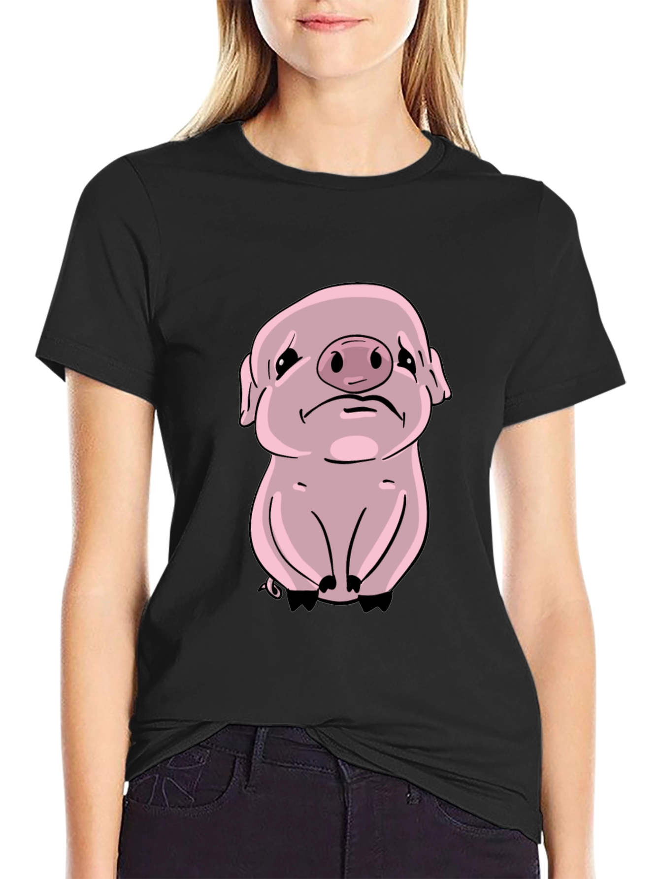 Black Sad Pig Graphic Tee - Black Cotton Comfort view 2
