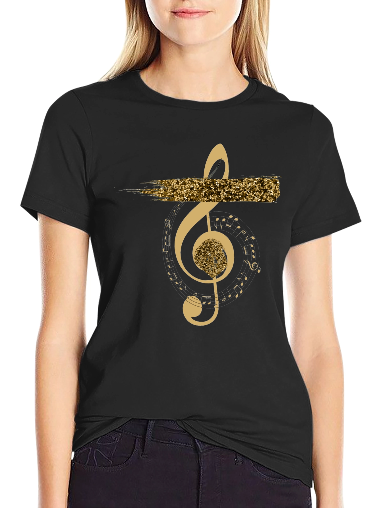 Black Musical Note Graphic T-Shirt - Black view 2