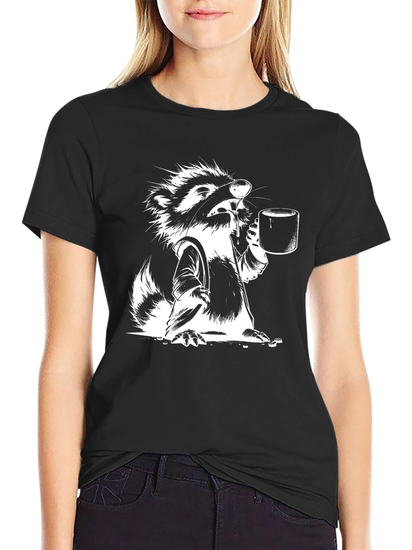 Black Raccoon Coffee T-Shirt - Men's Black Graphic Tee view 2