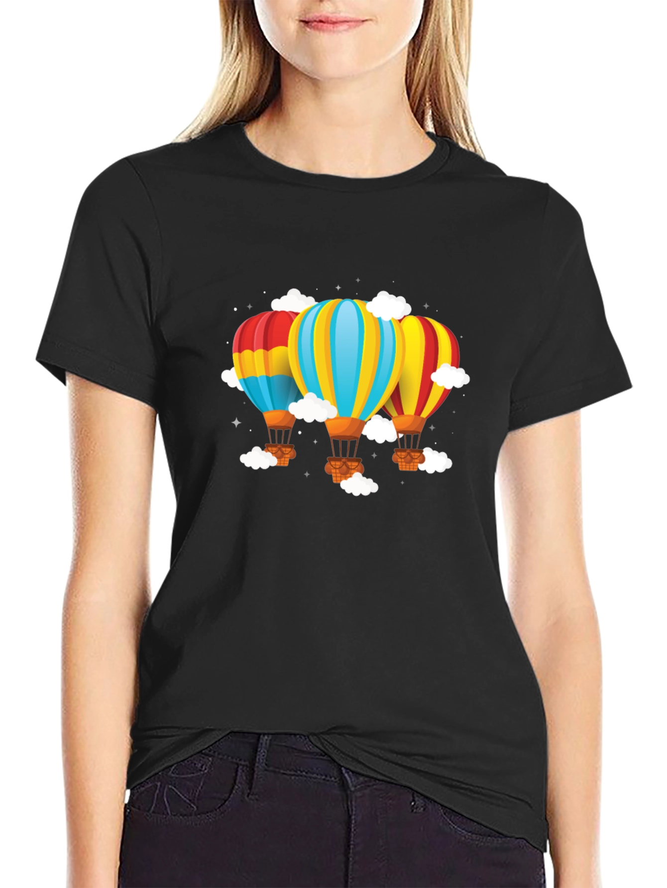 Black Hot Air Balloon Graphic Tee - Black Cotton Blend view 2