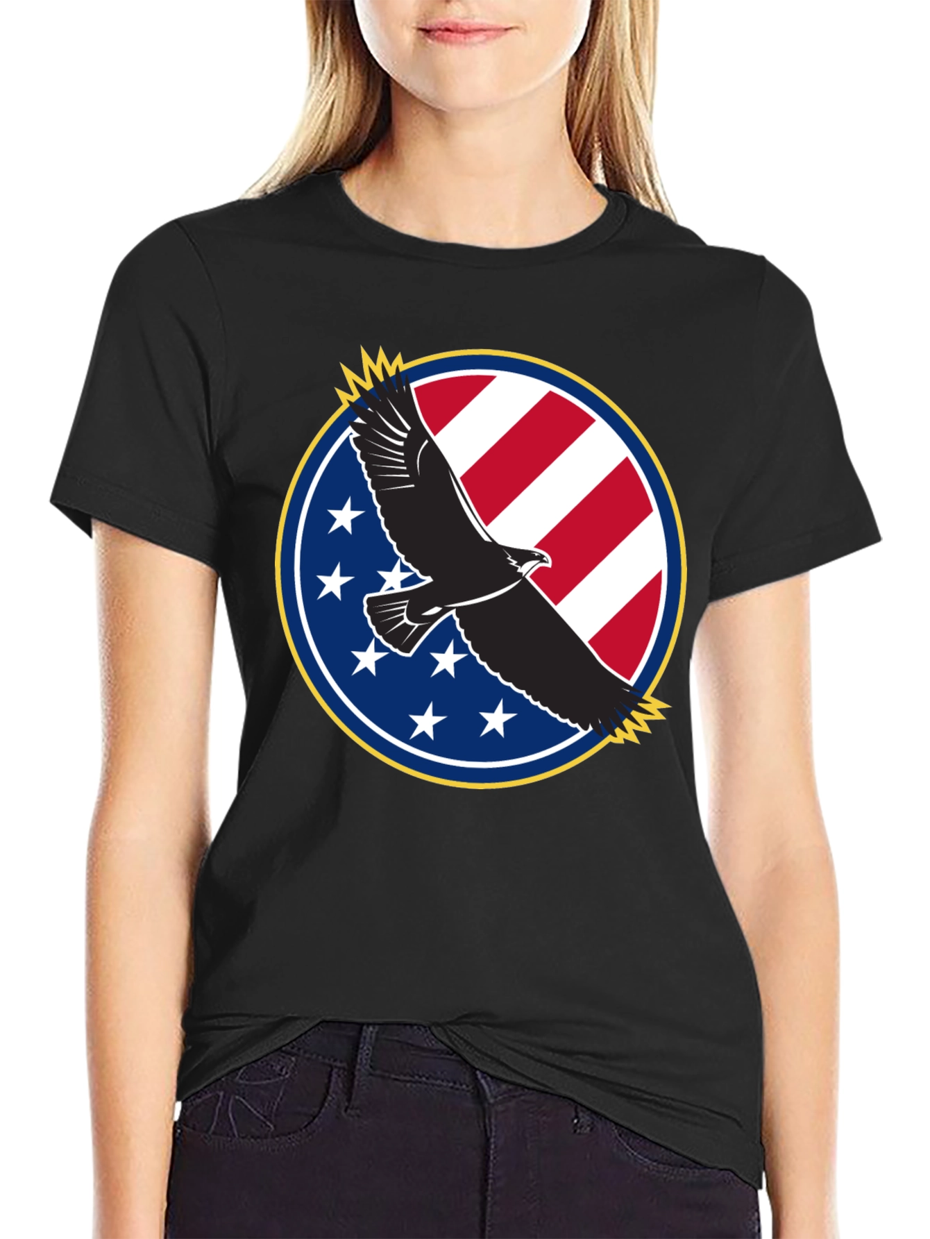 Black Patriotic Eagle T-Shirt - USA Flag Design view 2