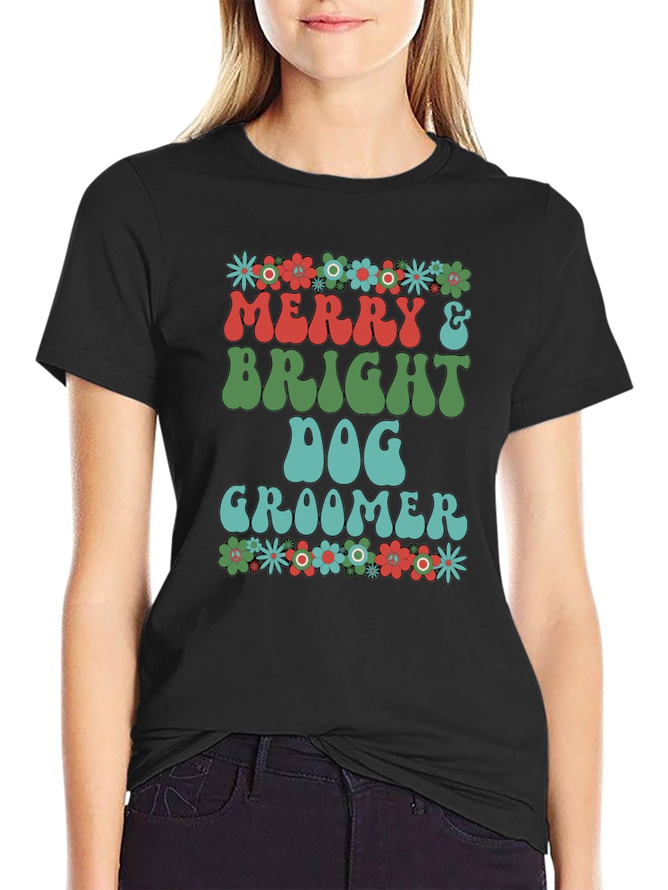 Black Merry & Bright Dog Groomer T-Shirt view 2