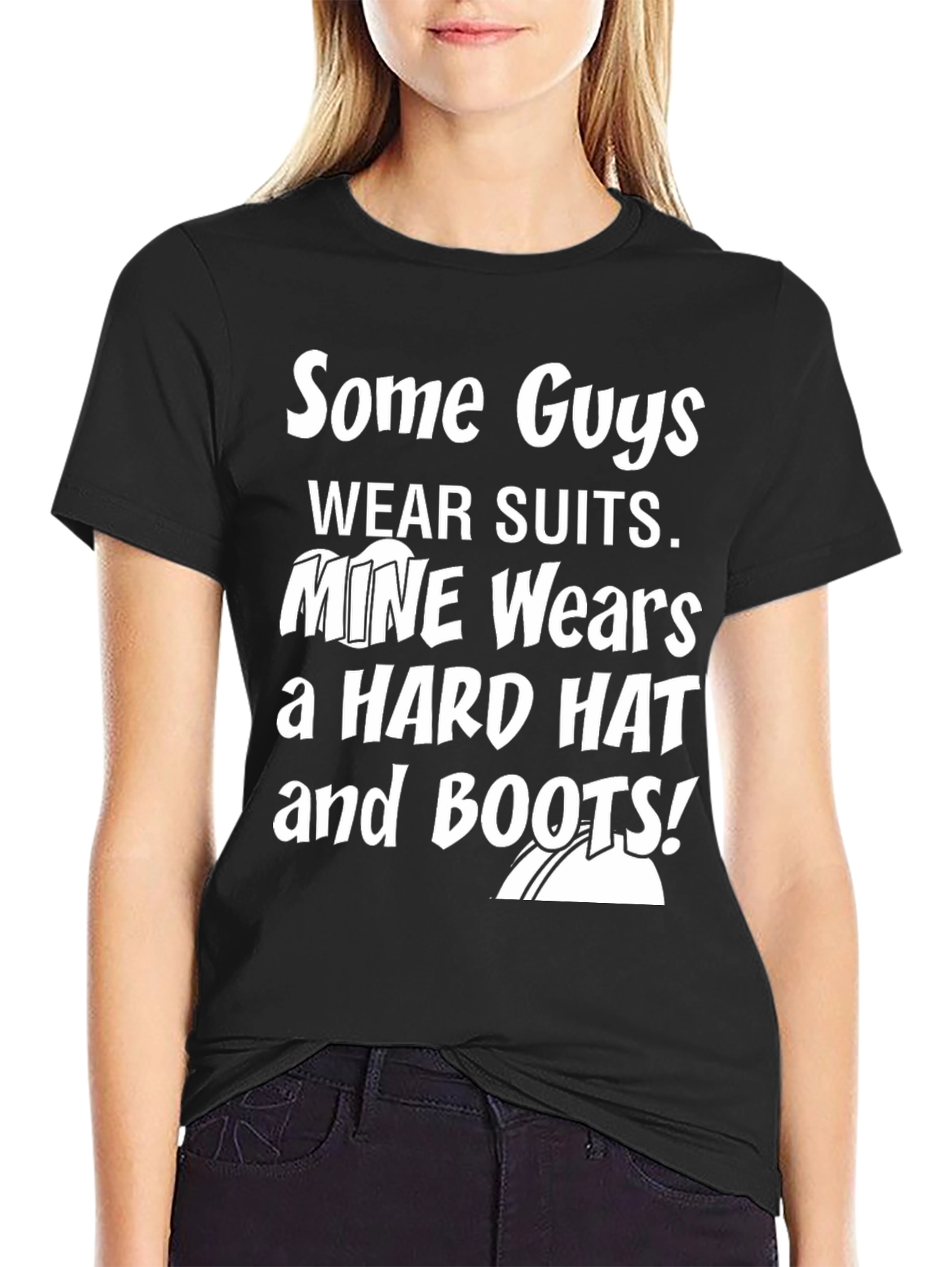 Black Mine Wears a Hard Hat and Boots Graphic Tee view 2