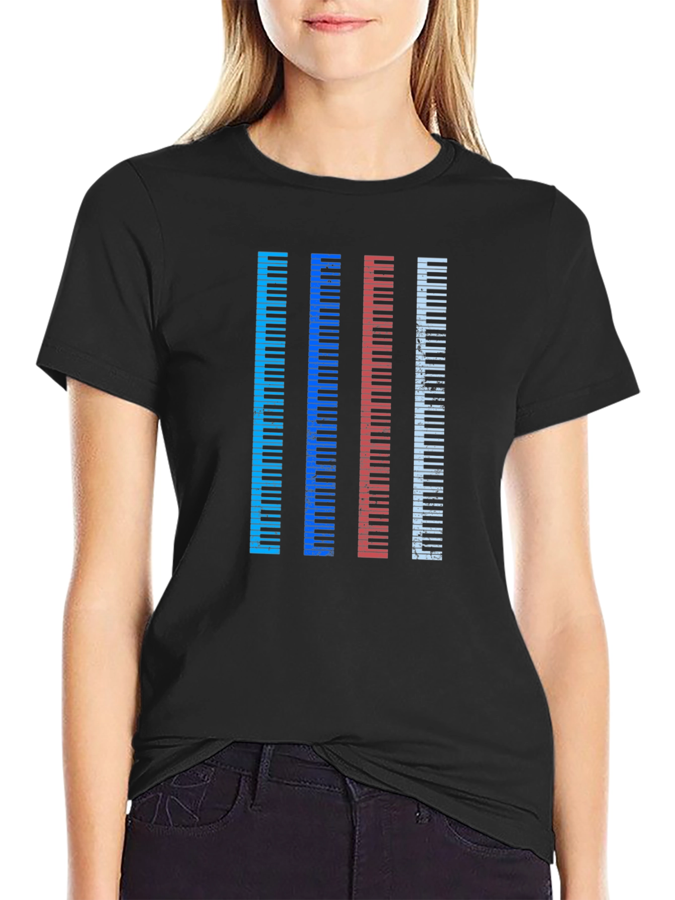 Black Colorful Piano Keys Graphic Tee view 2