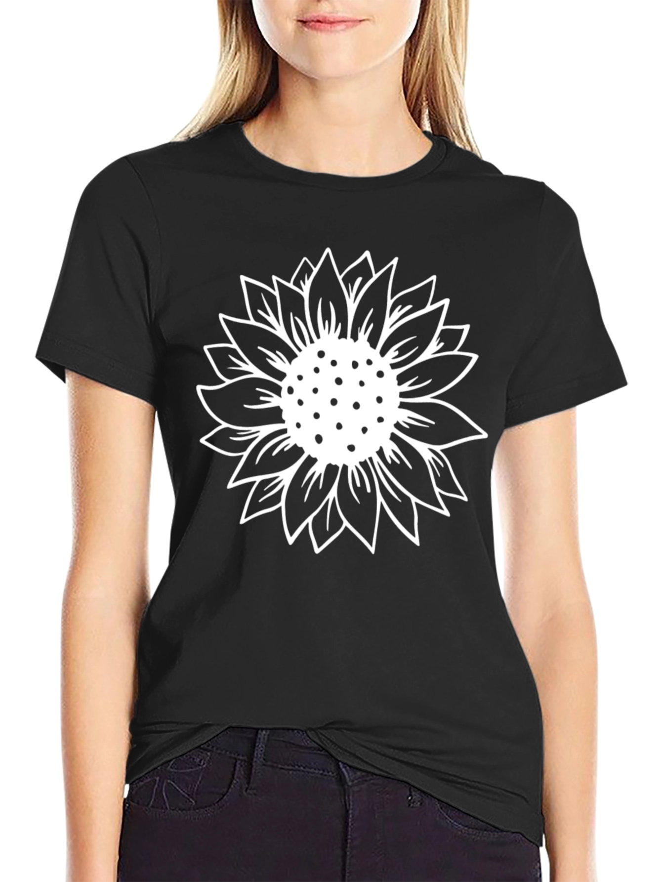 Black Sunflower Graphic Tee - Black Cotton Blend view 2