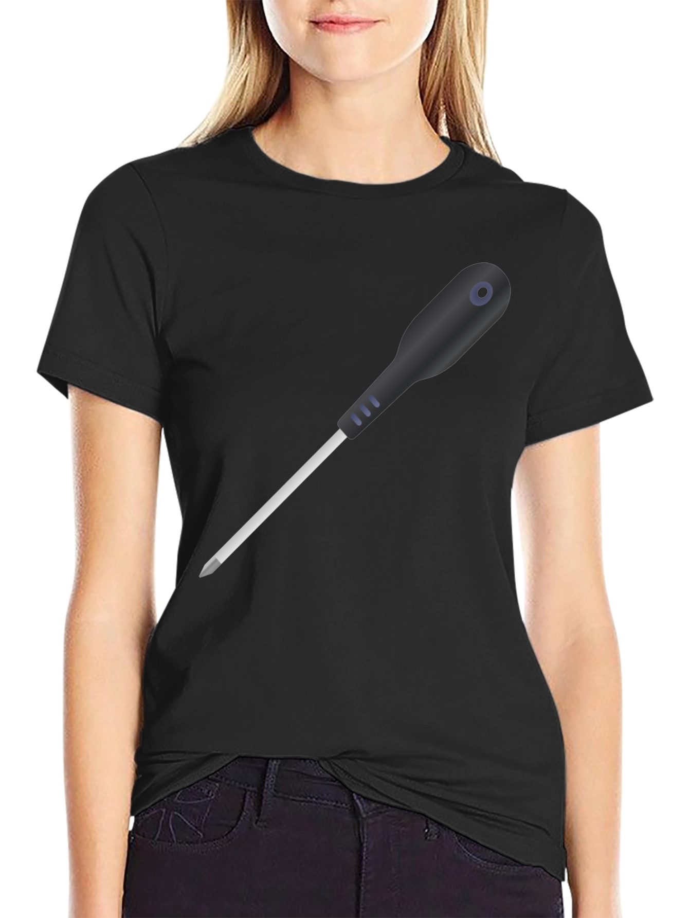Black Screwdriver Graphic Tee - Black Crew Neck Short Sleeve Shirt view 2