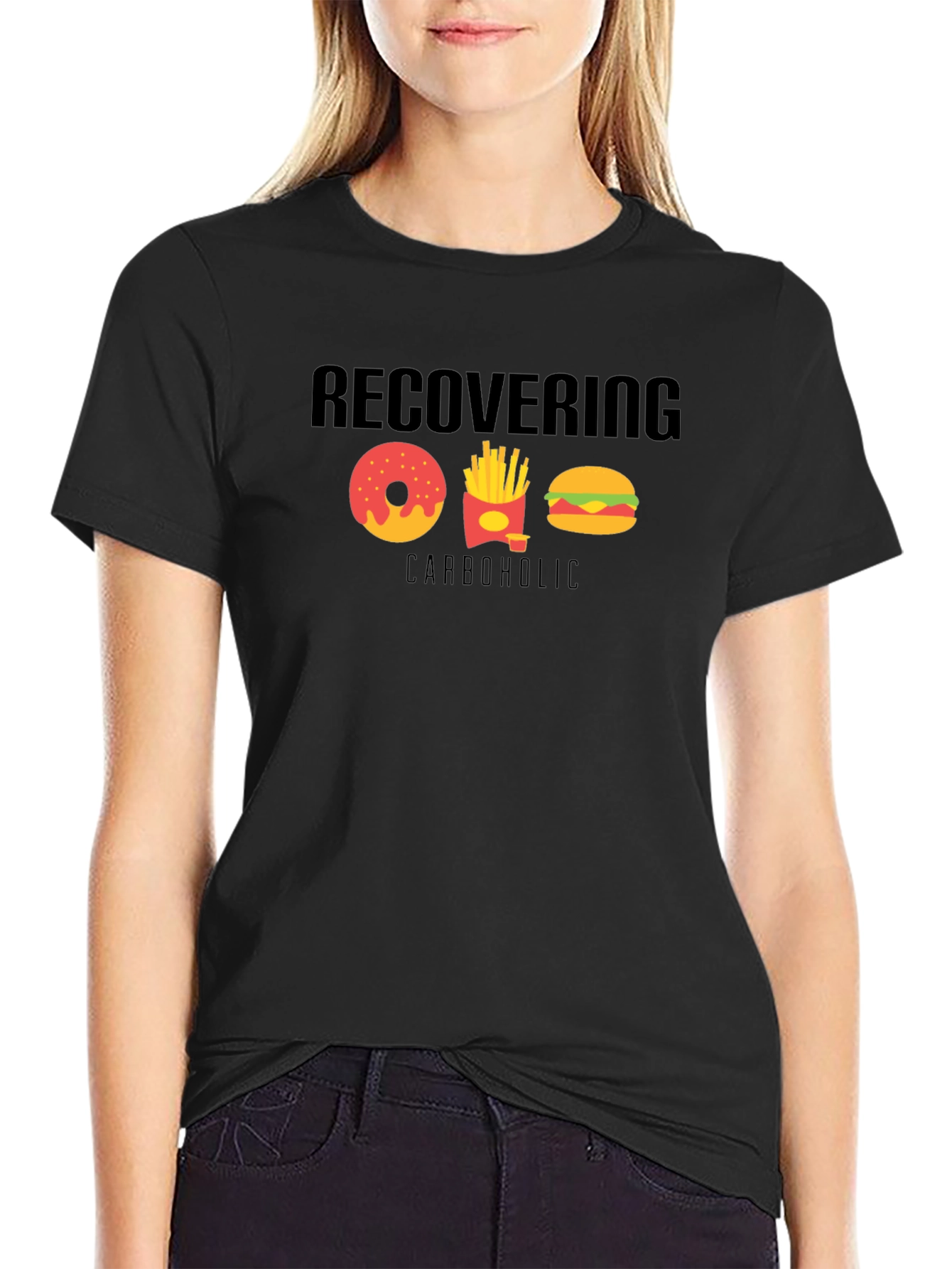 Black Recovering Carboholic Black T-Shirt view 2