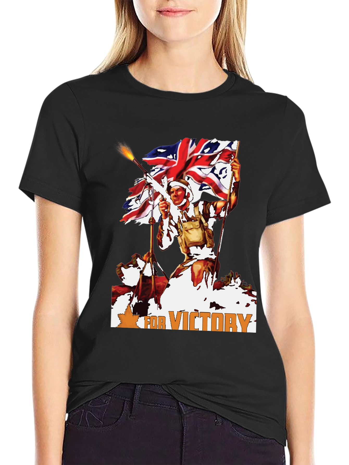 Black Victory Graphic Tee - Vintage British Soldier Design view 2