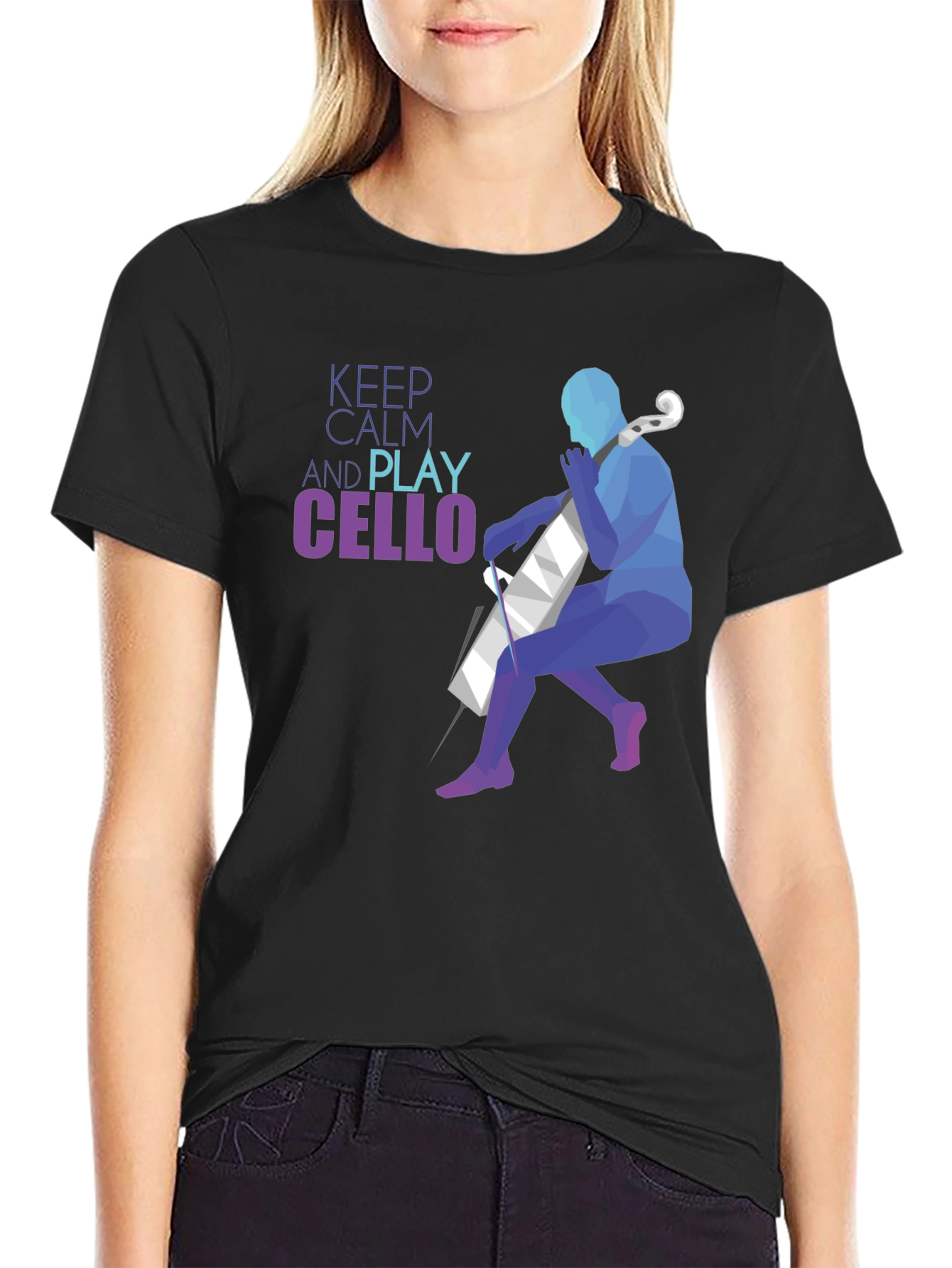 Black Keep Calm and Play Cello Graphic T-Shirt view 2
