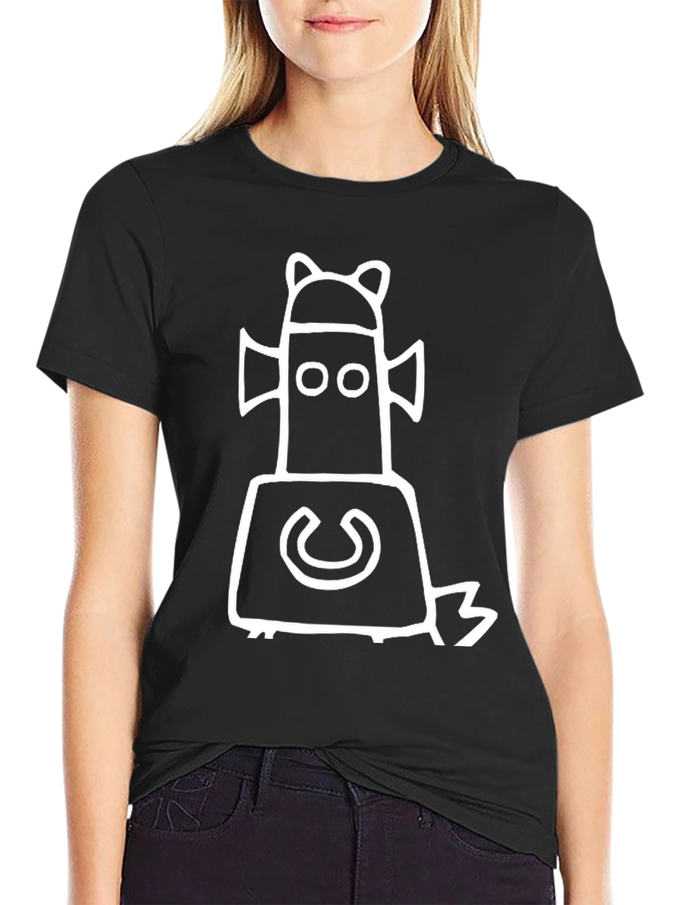 Black Black T-Shirt with Unique Character Design view 2