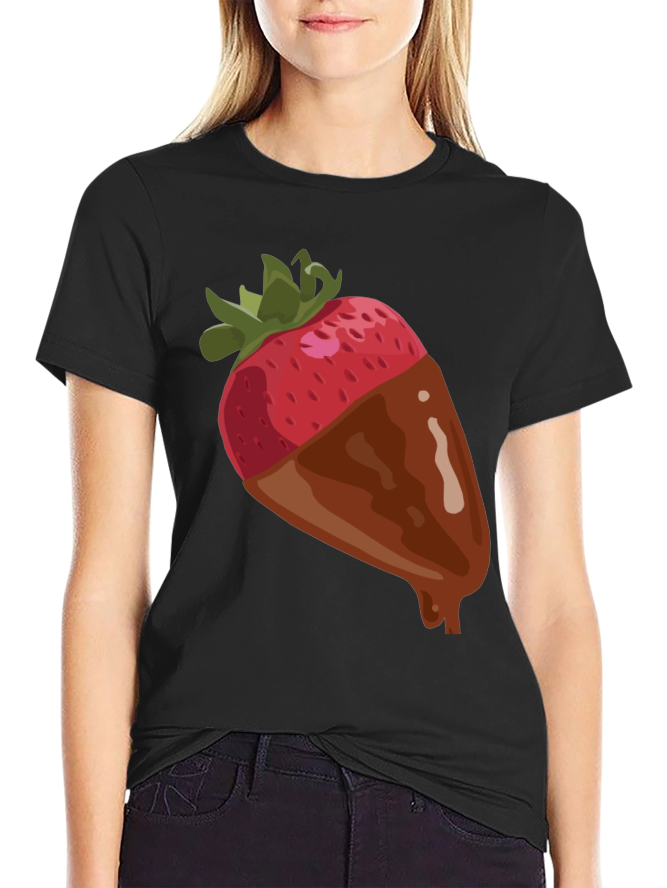 Black Strawberry Chocolate Dipped T-Shirt - Fun Dessert Tee view 2