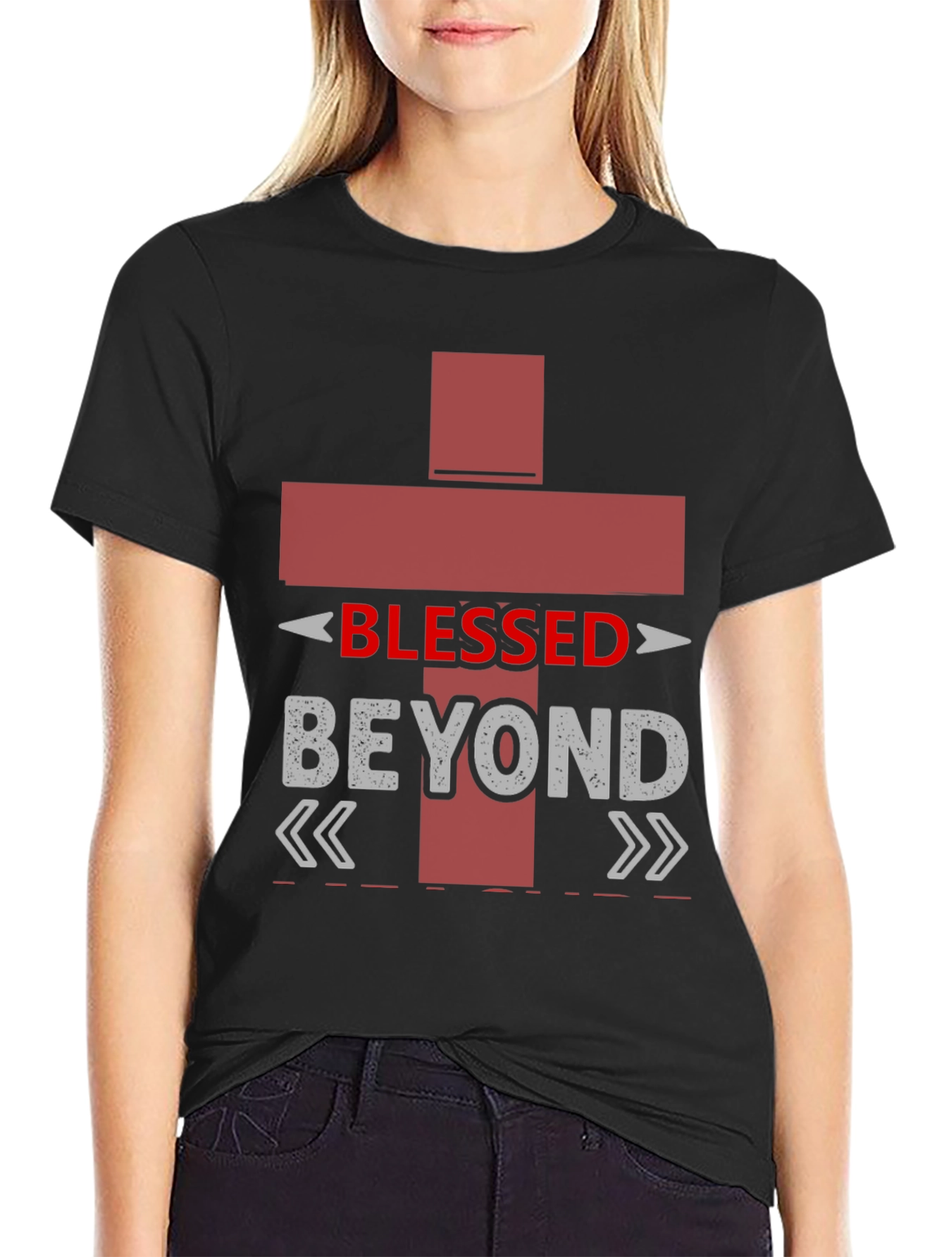 Black Blessed Beyond T-Shirt, Christian Graphic Tee view 2