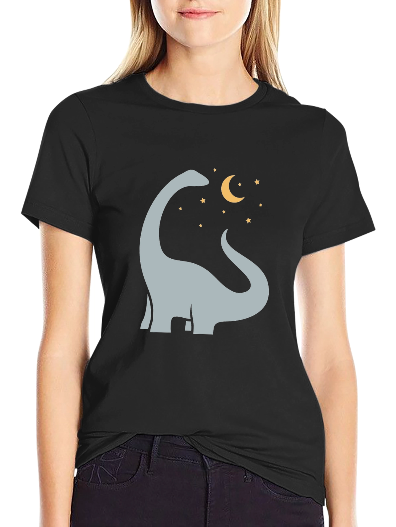 Black Dino Moon Graphic Tee - Stylish Black T-Shirt view 2