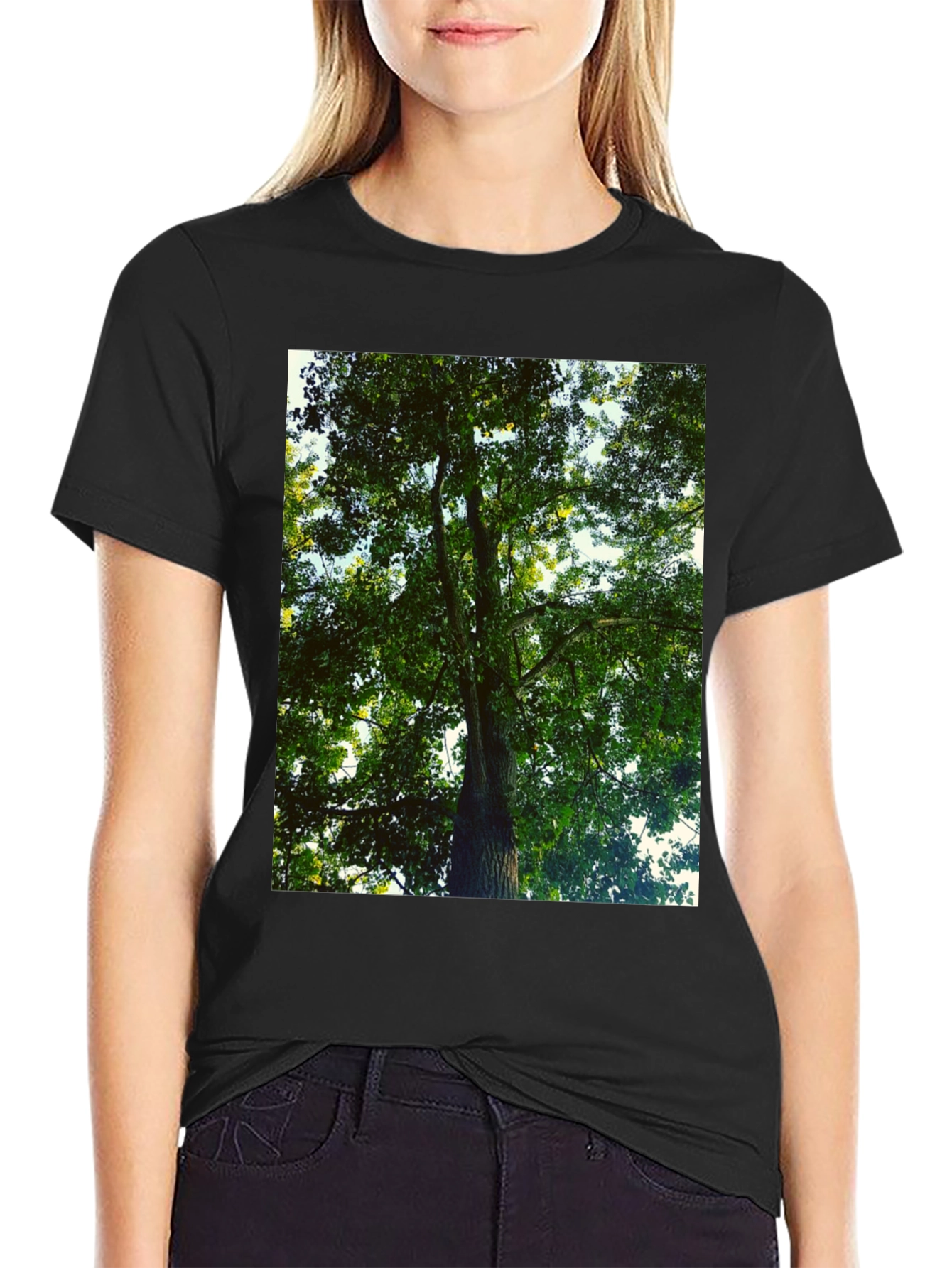 Black Nature Lover's Tree Print Black T-Shirt view 2