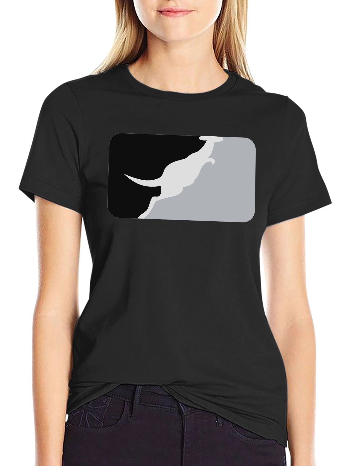 Black Kangaroo Silhouette Graphic Tee - Black Casual Shirt view 2