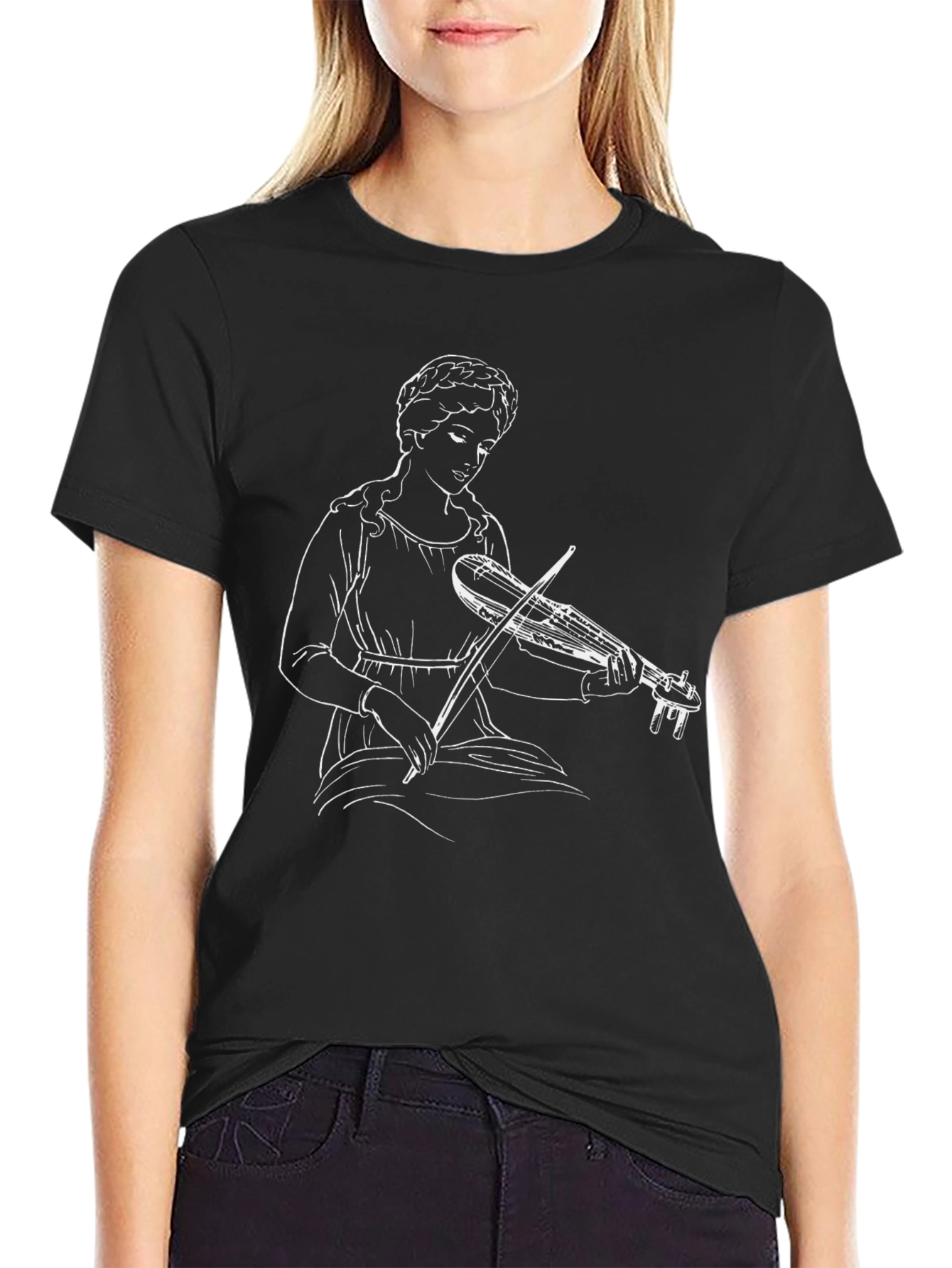 Black Violinist Graphic T-Shirt - Black Unisex Tee view 2