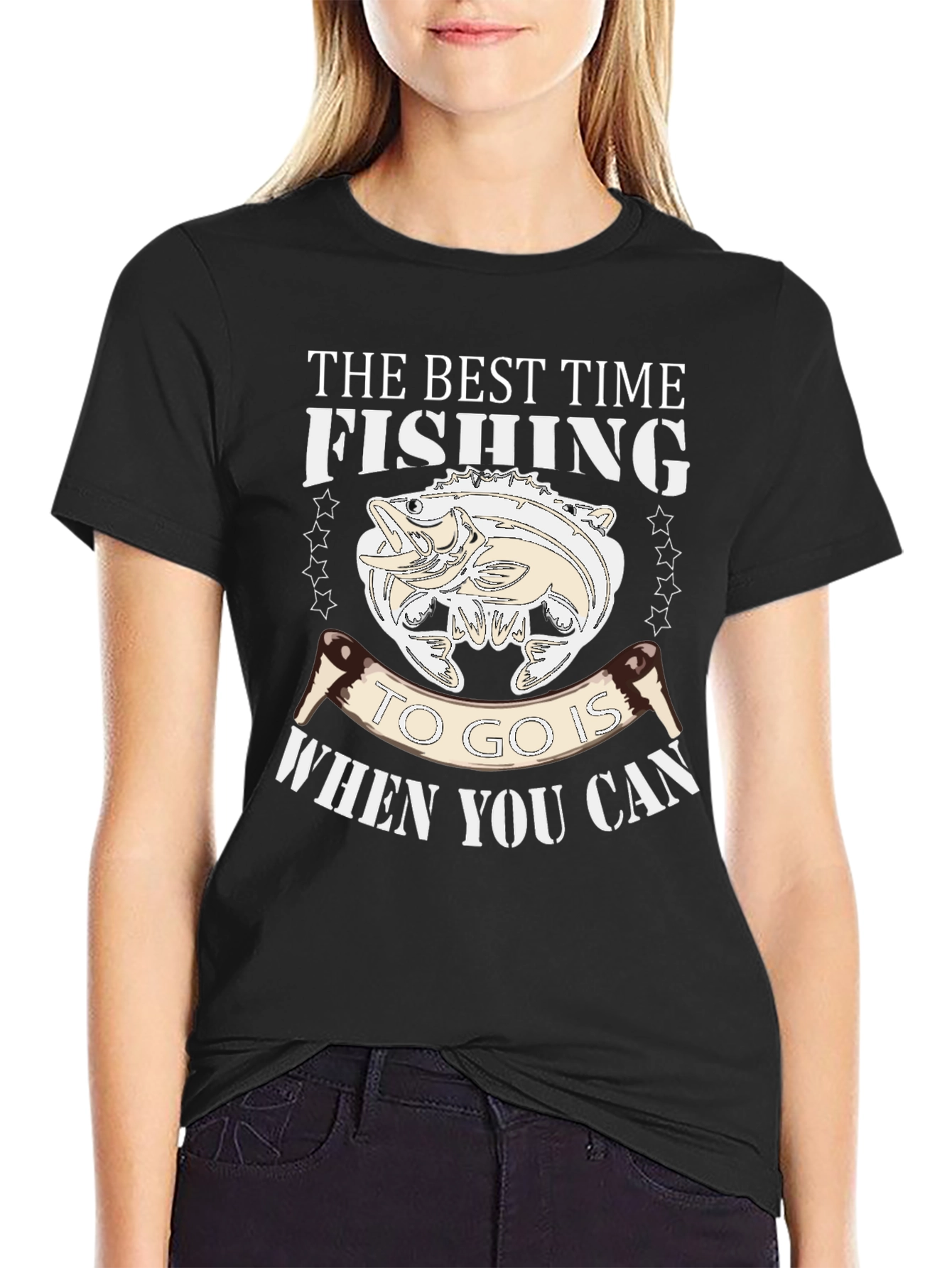 Black Fishing Time T-Shirt: Best Time to Go is When You Can view 2