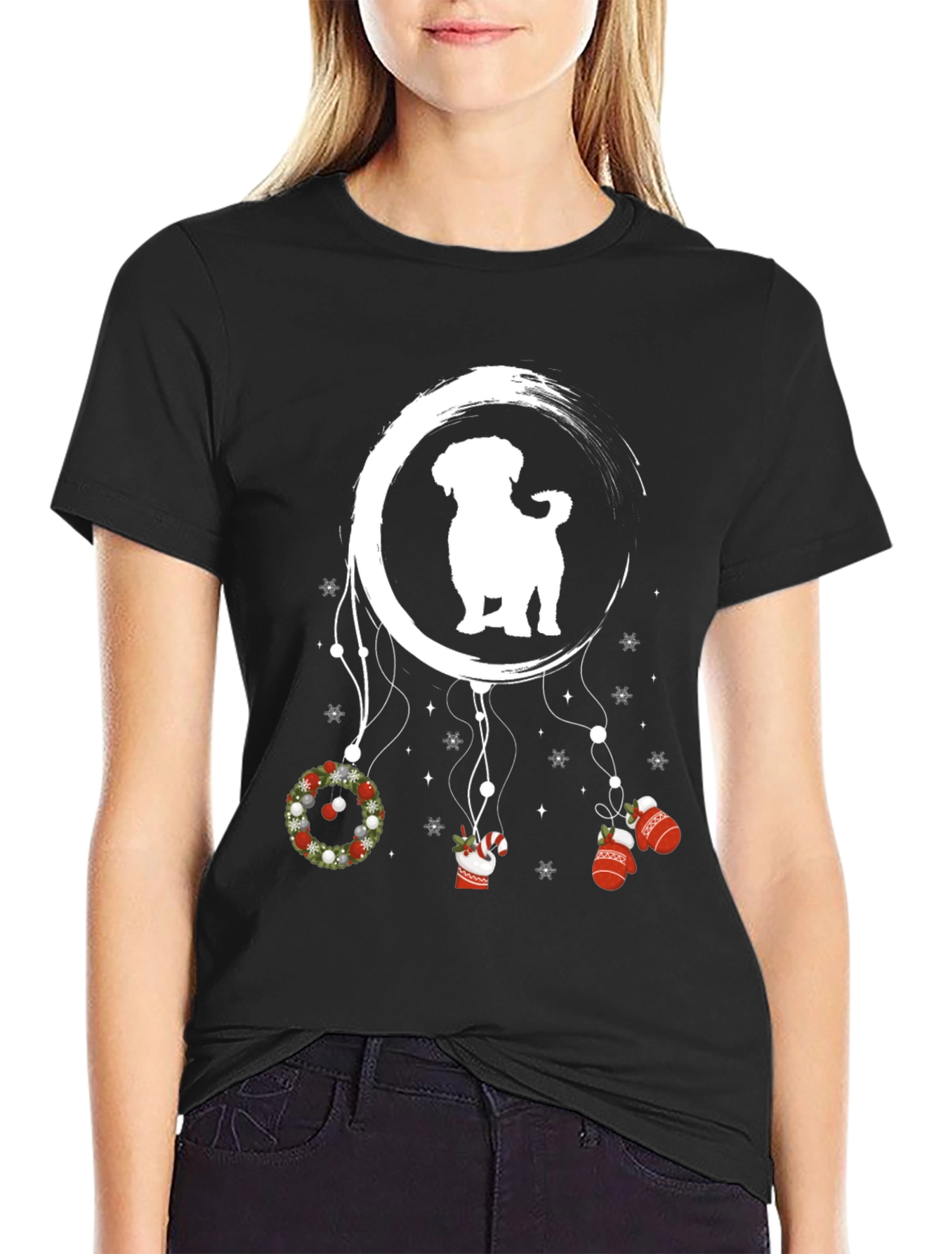 Black Festive Dog Dreamcatcher T-Shirt view 2