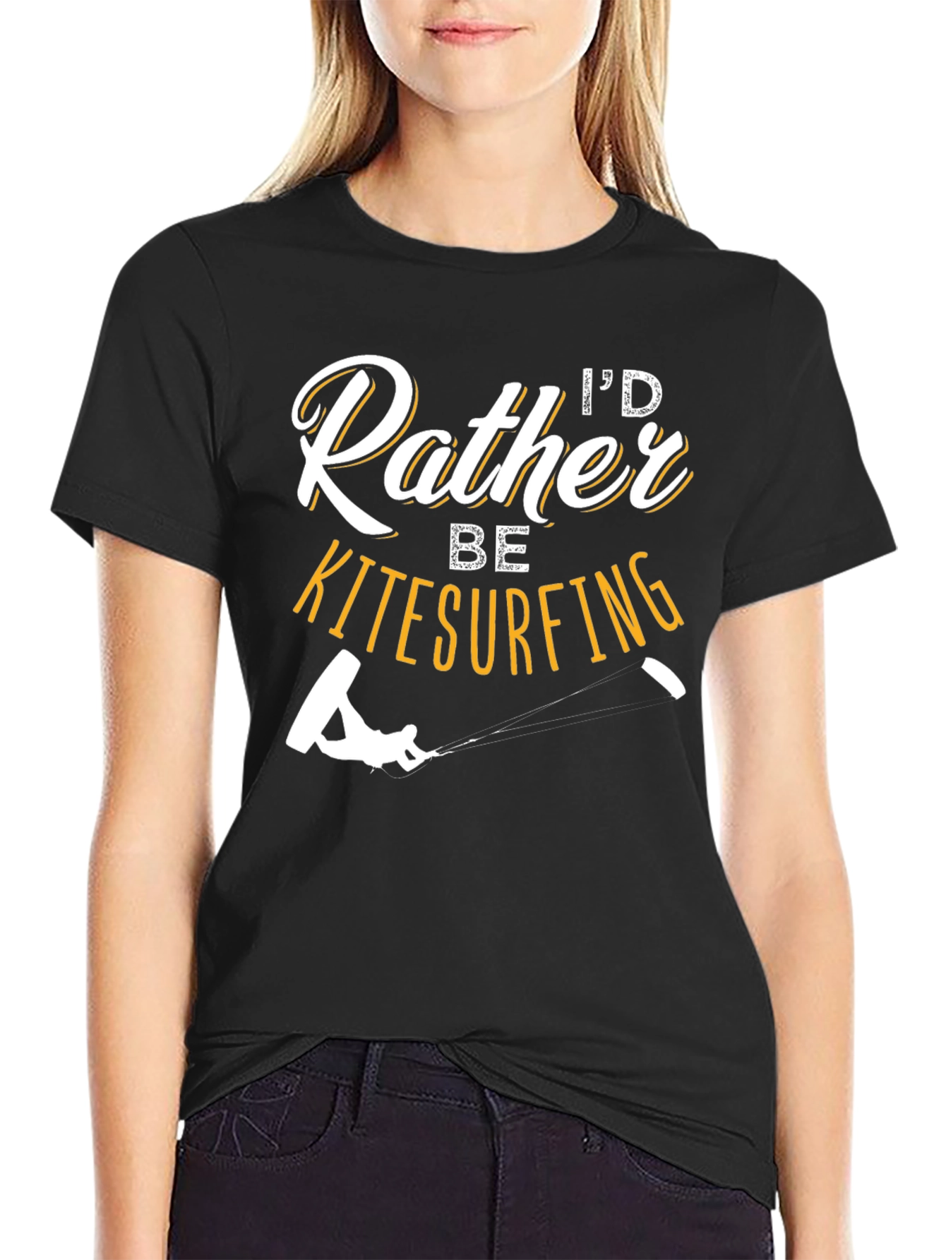 Black I'd Rather Be Kitesurfing Black T-Shirt view 2