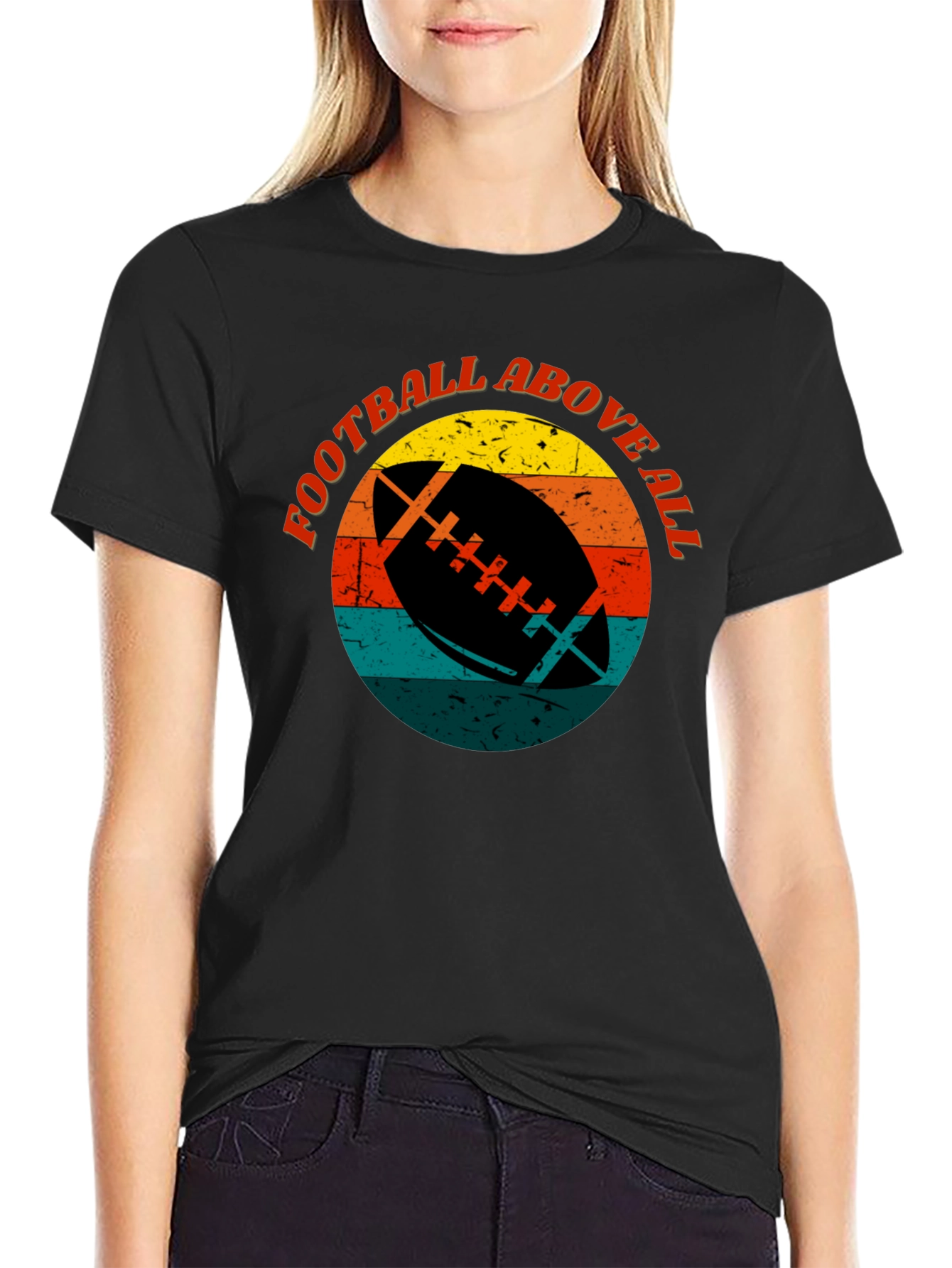 Black Football Above All Retro Graphic T-Shirt view 2