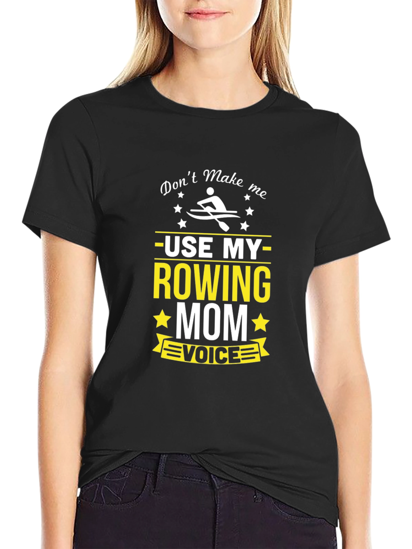 Black Rowing Mom Voice T-Shirt - Black Crew Neck view 2