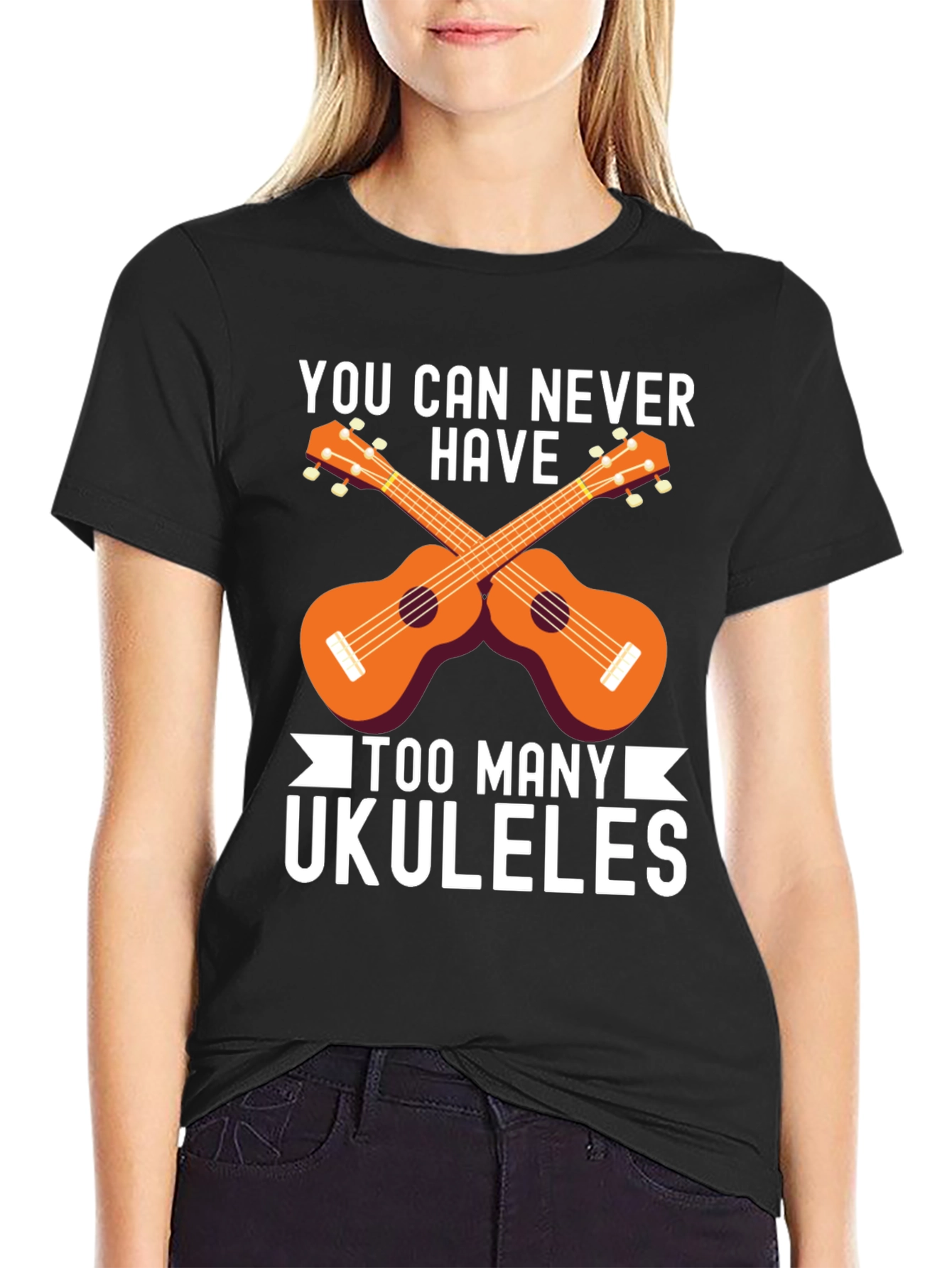 Black Ukulele Lover T-Shirt - Too Many Ukuleles view 2