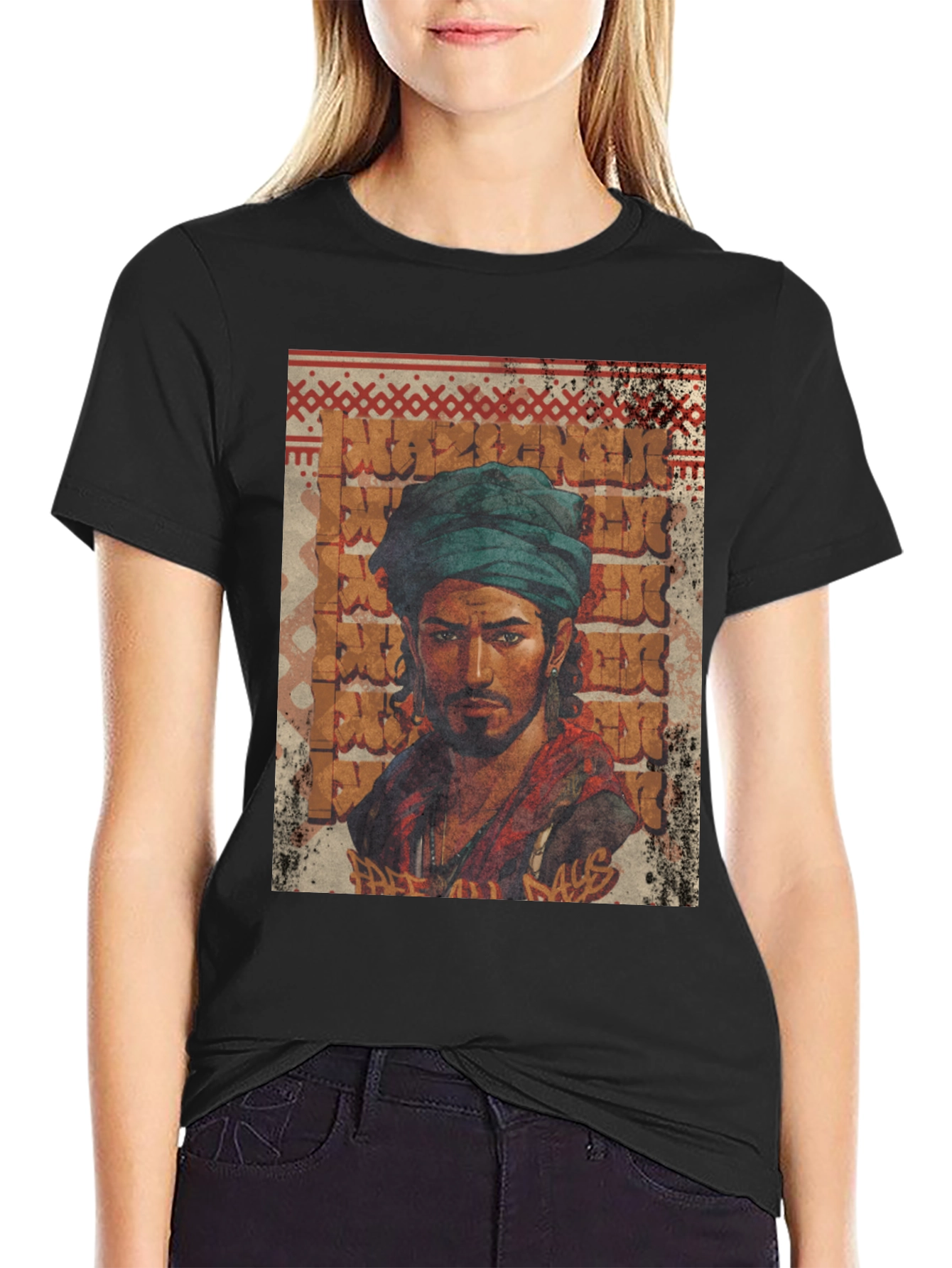 Black Urban Turban Graphic Tee - Cool Streetwear Style view 2