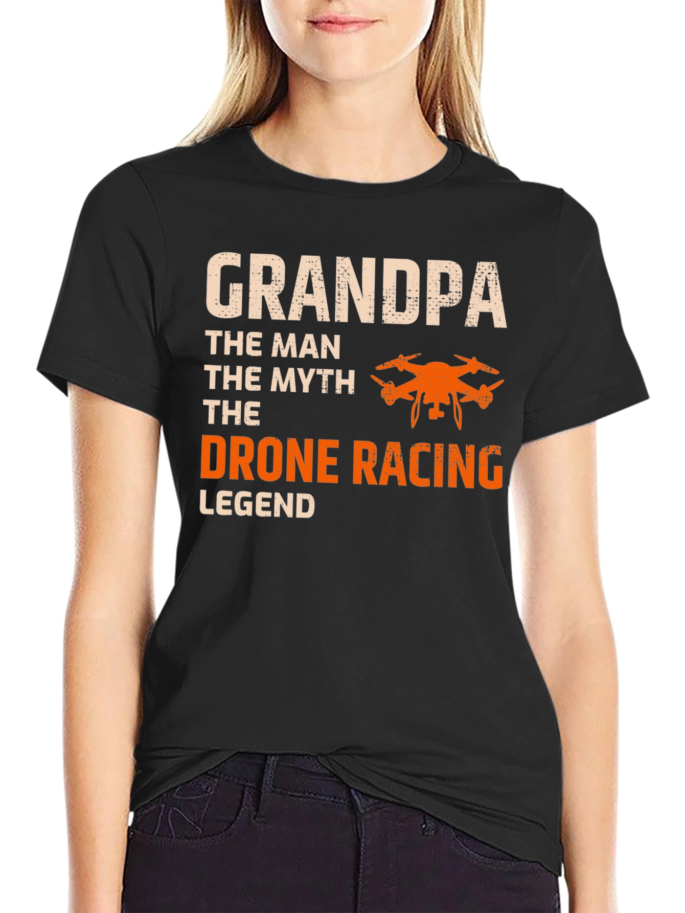 Black Grandpa Drone Racing Legend T-Shirt view 2