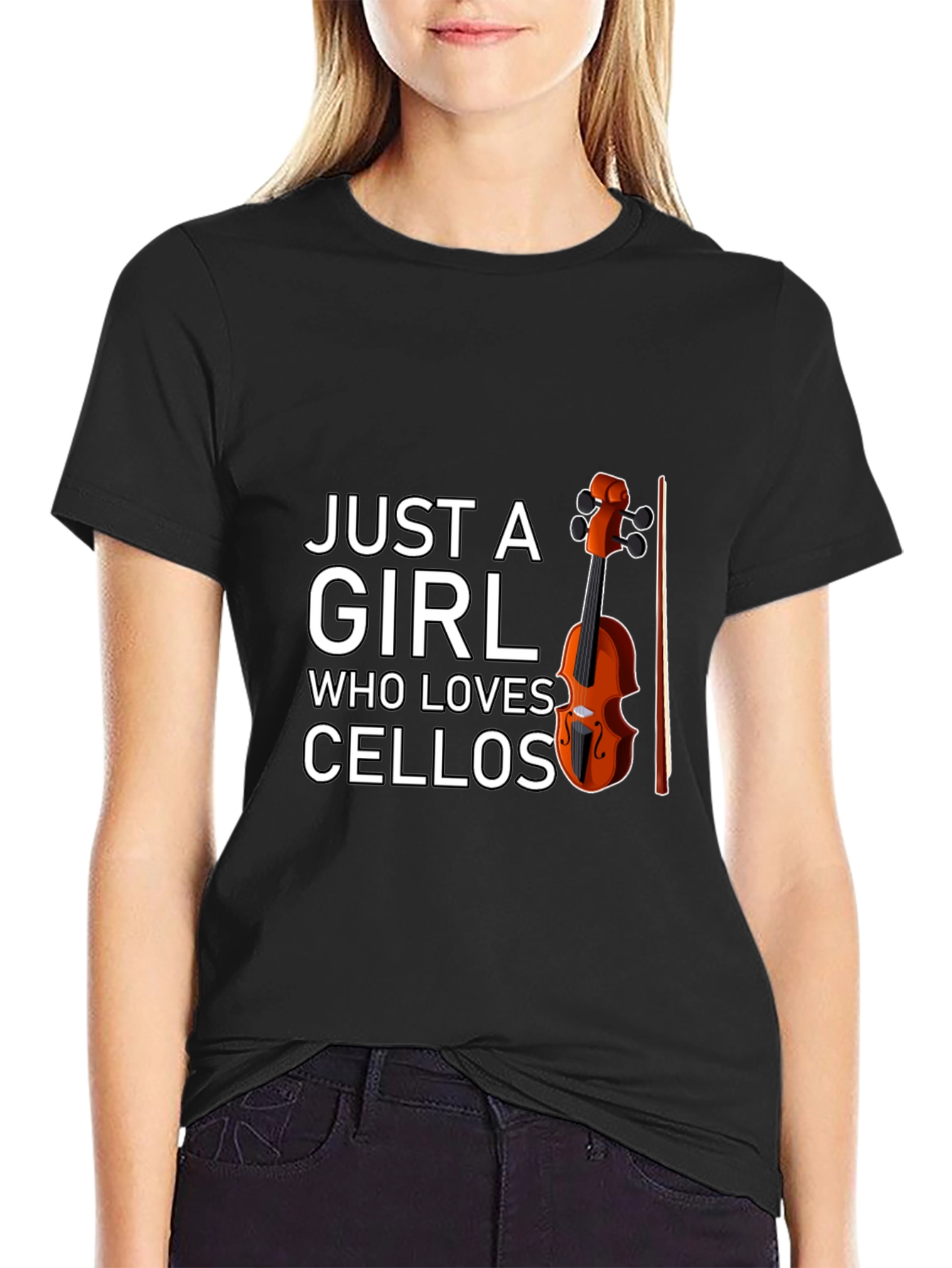 Black Just A Girl Who Loves Cellos T-Shirt - Music Lover Tee view 2