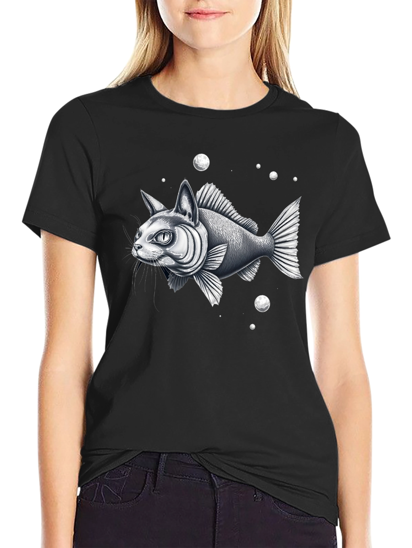 Black Catfish Graphic Tee - Unique Animal Hybrid Design view 2