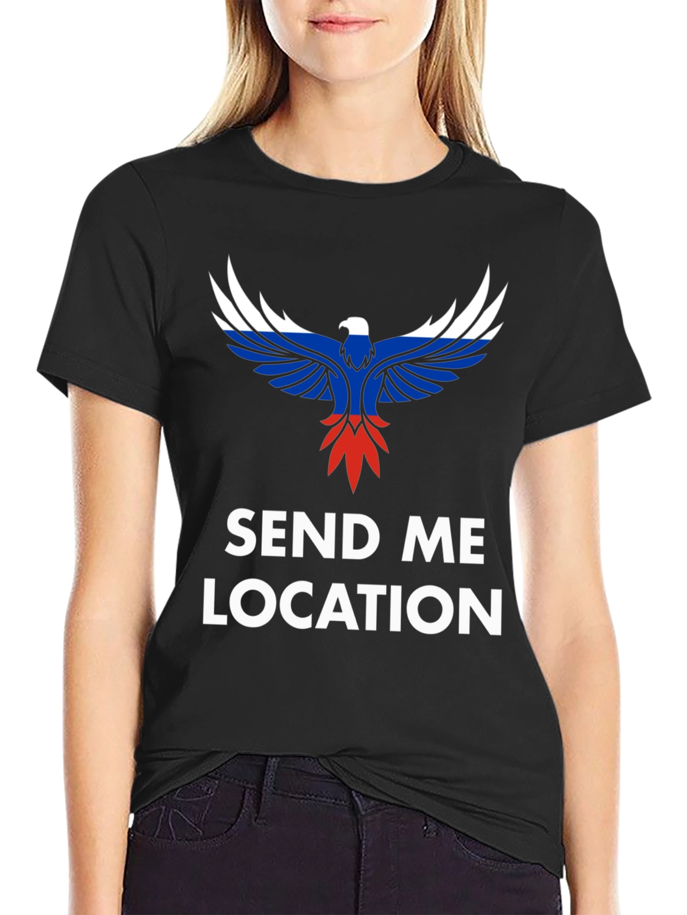 Black Send Me Location Tee - Patriotic Eagle Design view 2
