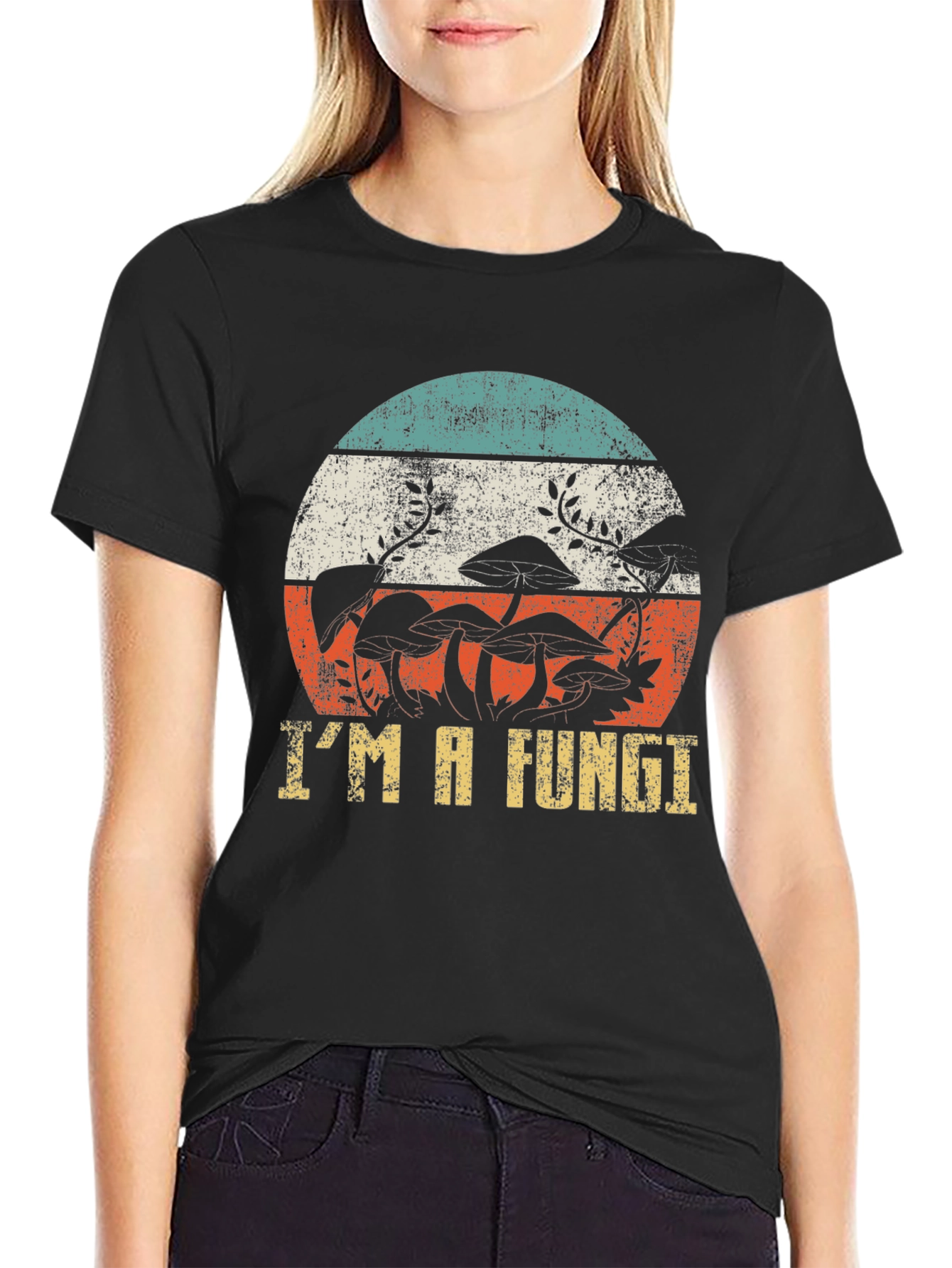 Black I'm a Fungi T-Shirt - Retro Mushroom Graphic Tee view 2