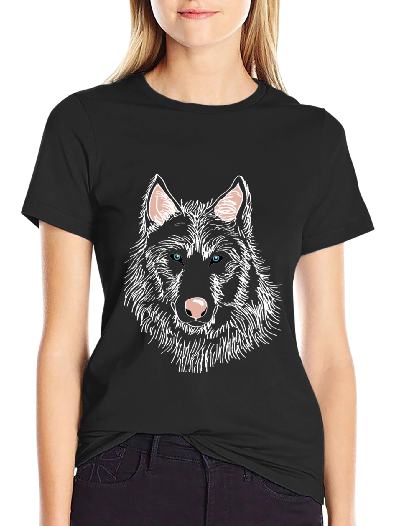 Black Wolf Graphic Print Tee - Men's Black T-Shirt view 2