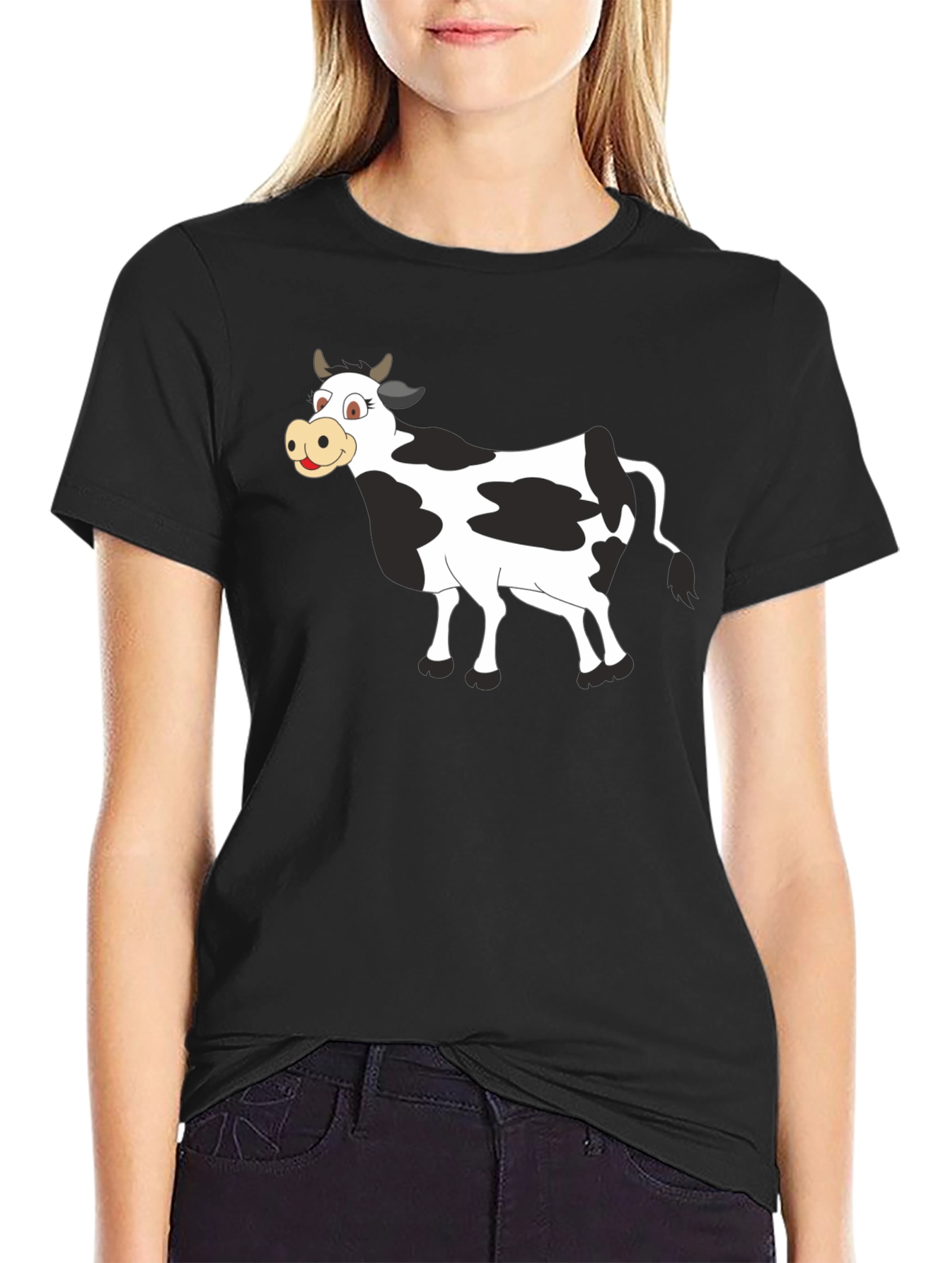Black Cartoon Cow Graphic Tee - Black view 2