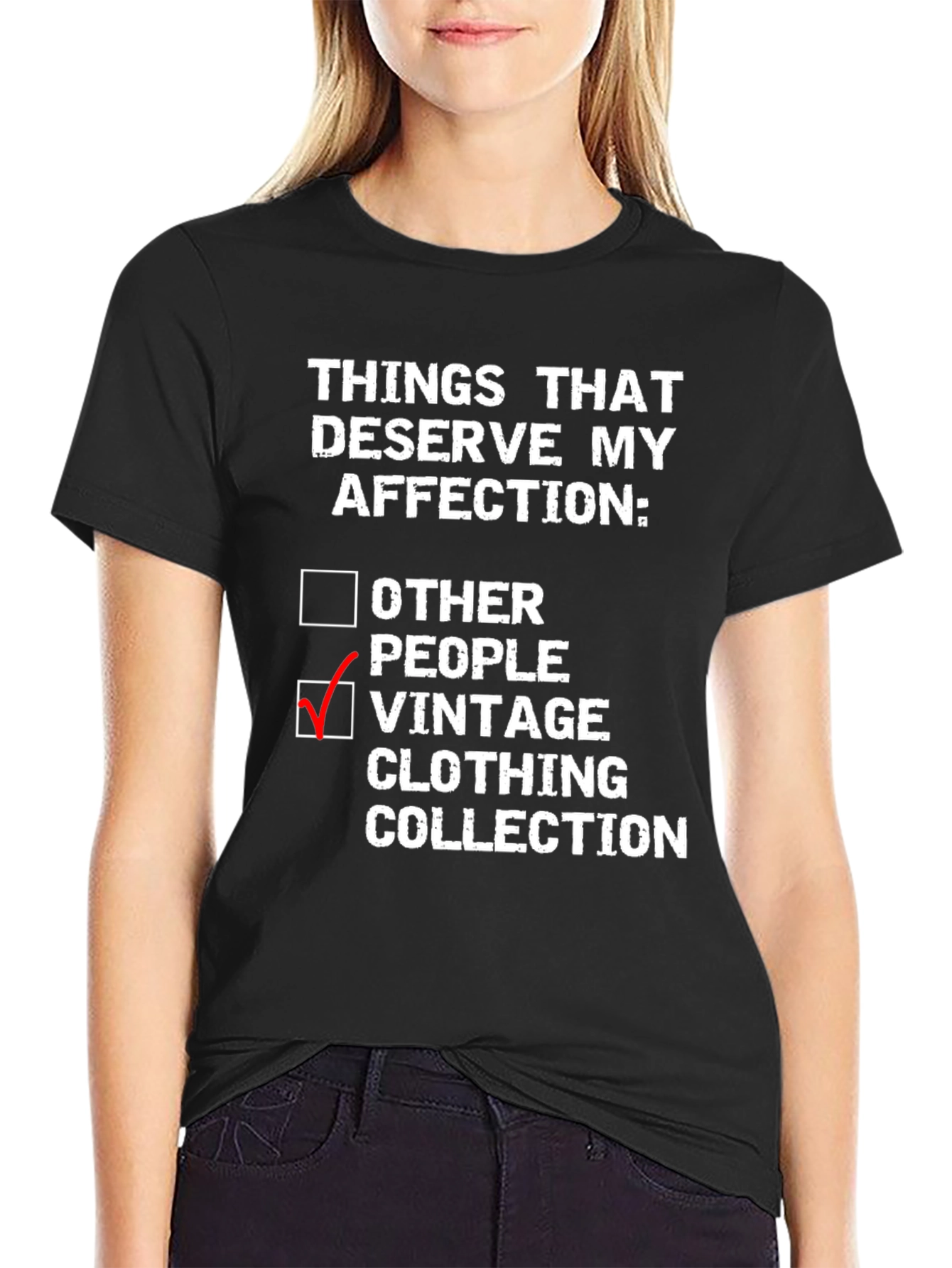 Black Vintage Clothing Collector T-Shirt: Affection Priorities view 2