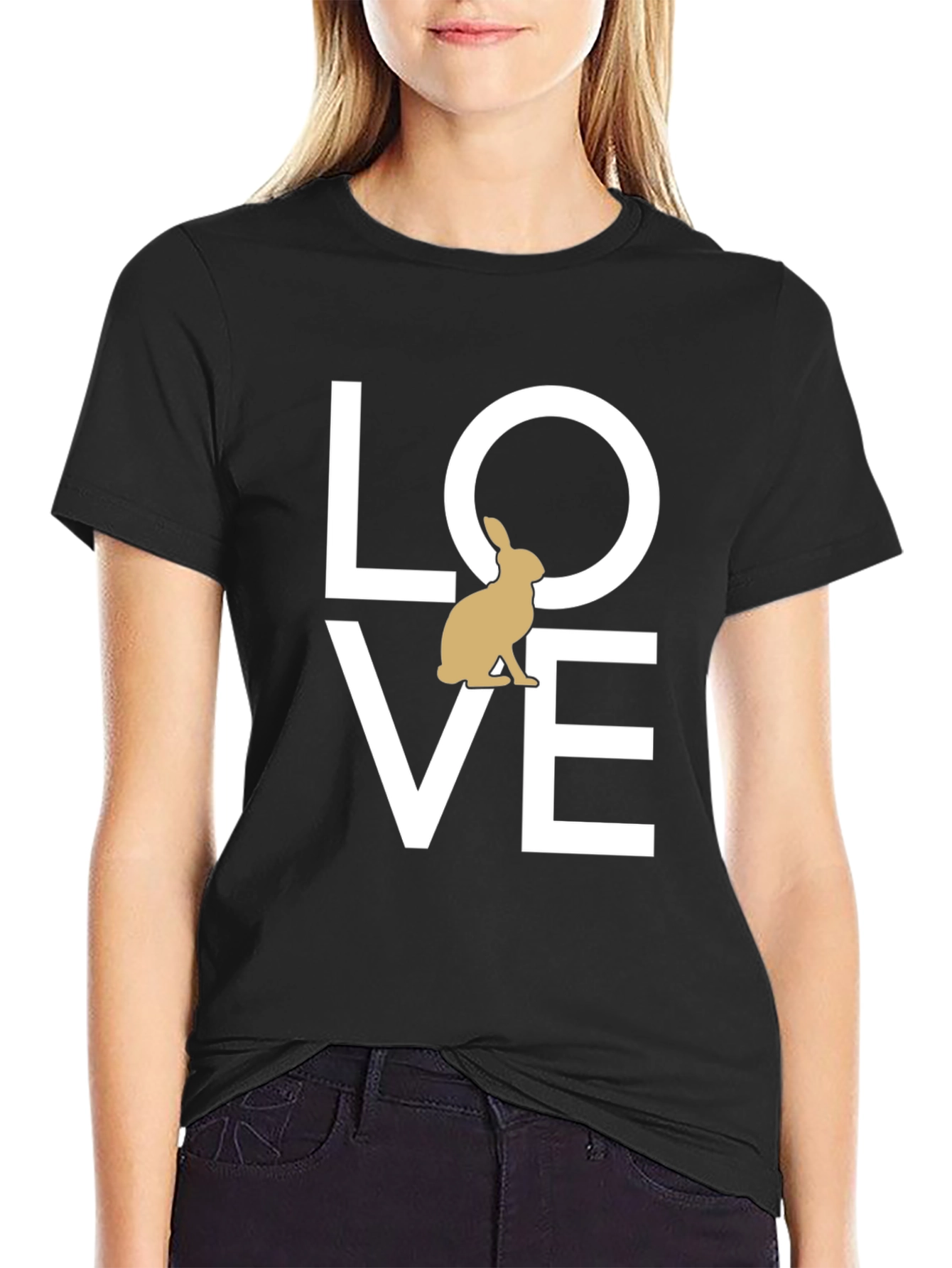 Black Love Rabbit Graphic T-Shirt - Casual Unisex Tee view 2