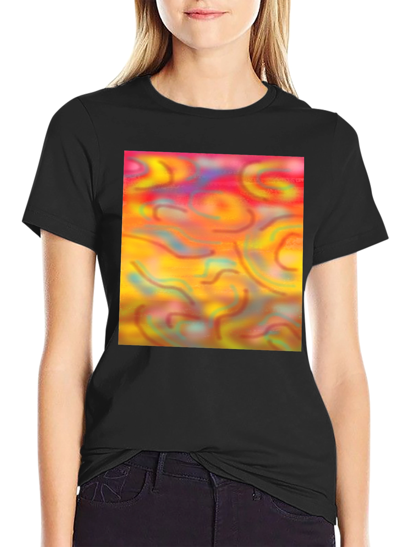 Black Abstract Swirls Graphic Tee - Artistic Statement Shirt view 2